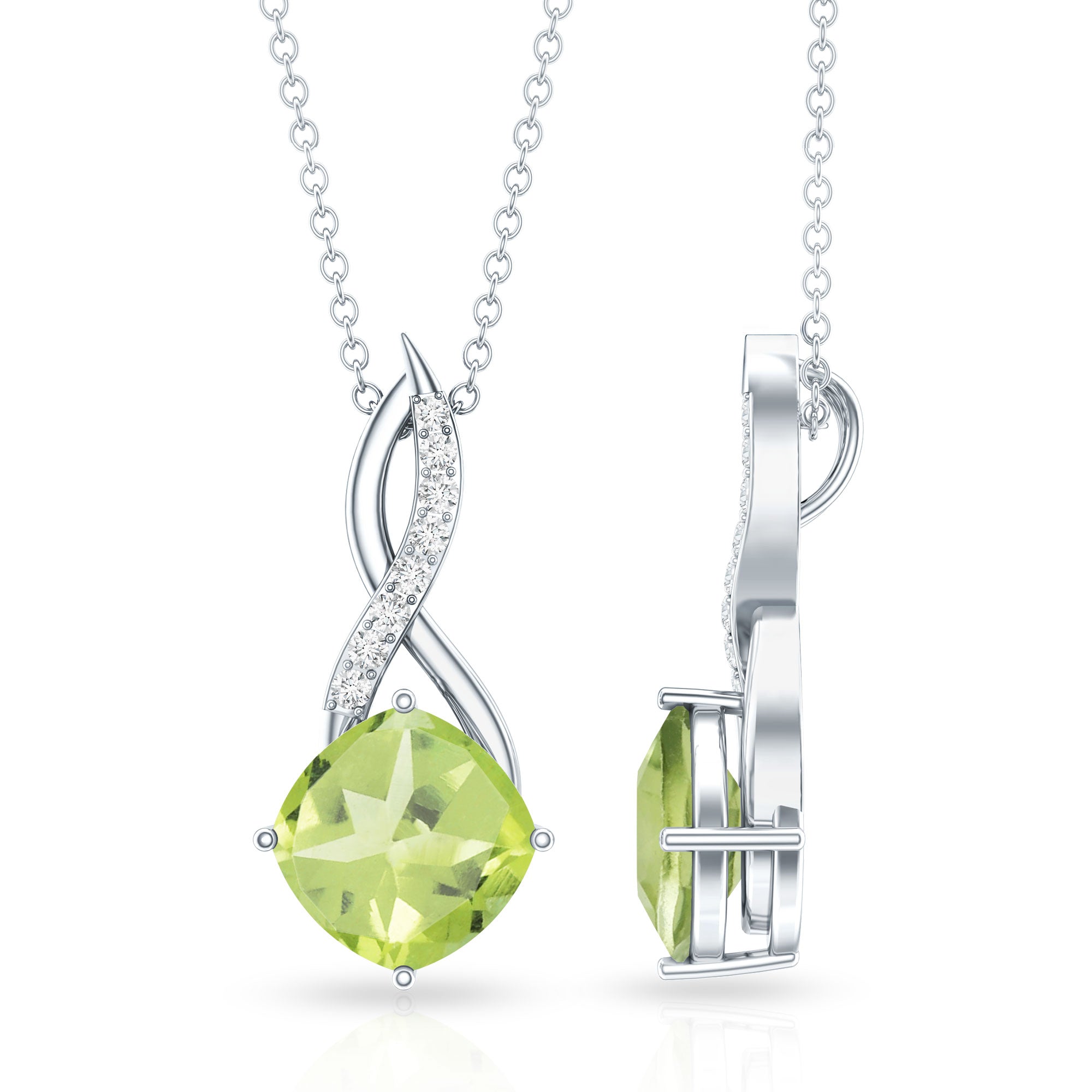 Peridot Infinity Necklace – 2 Carat Cushion Cut Peridot Diamond Pendant Gift