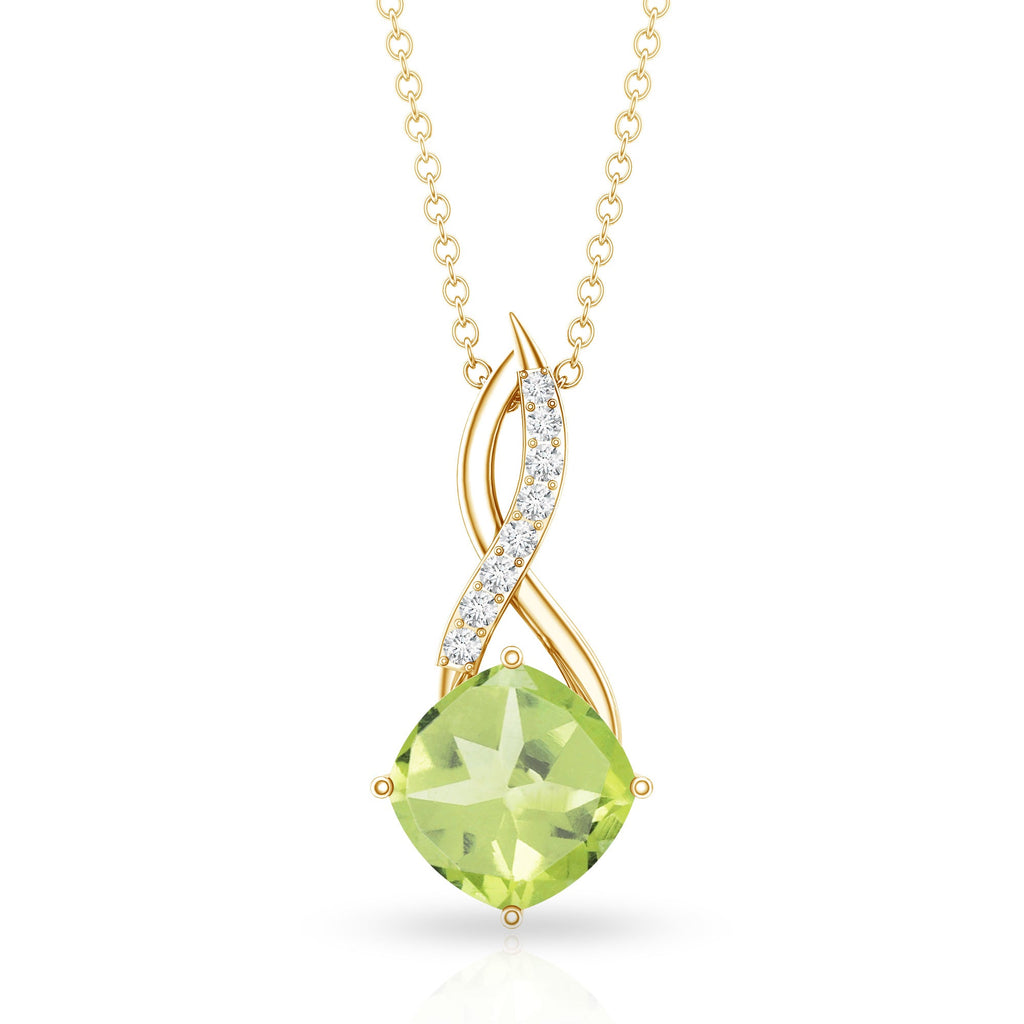 Peridot Infinity Necklace – 2 Carat Cushion Cut Peridot Diamond Pendant Gift