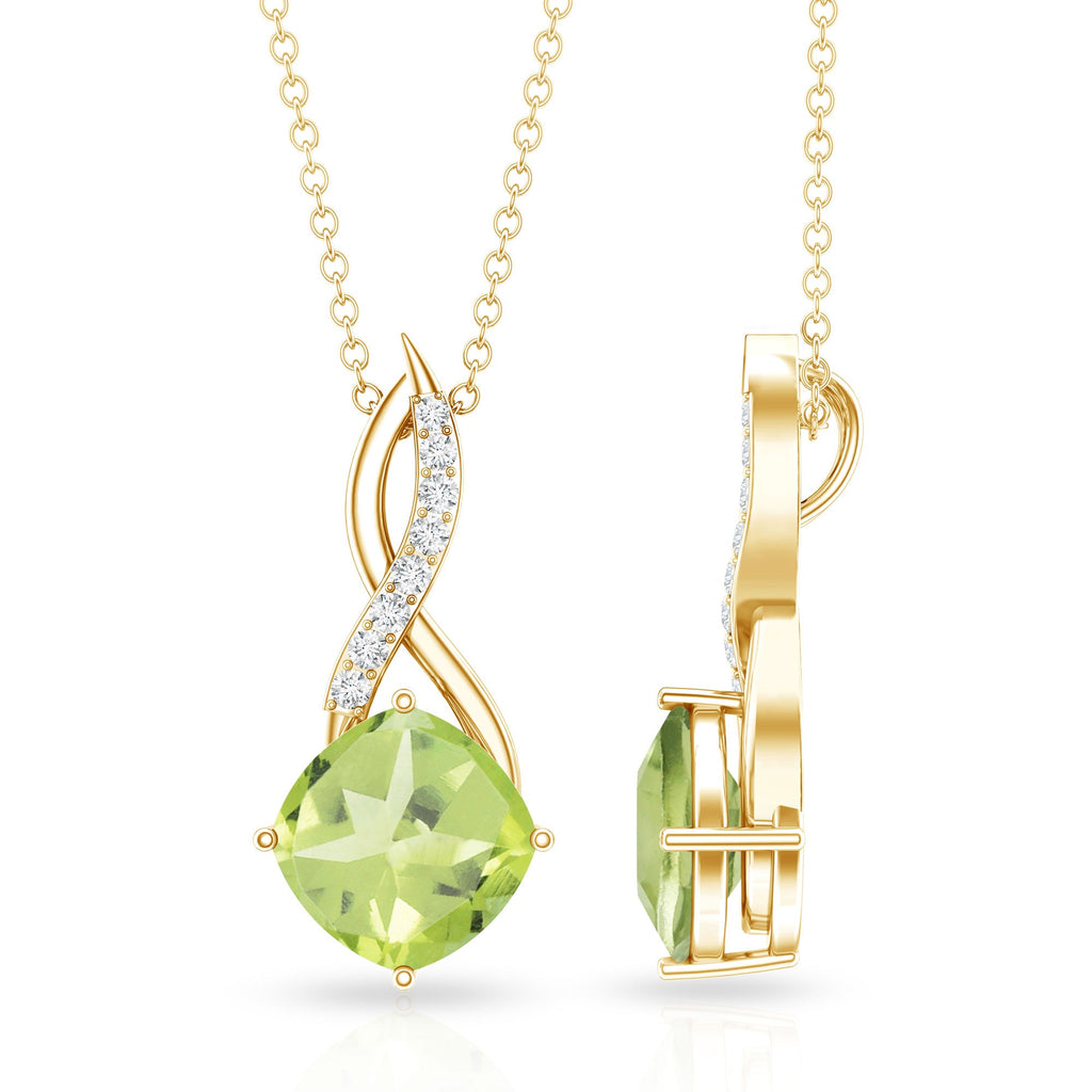 Peridot Infinity Necklace – 2 Carat Cushion Cut Peridot Diamond Pendant Gift