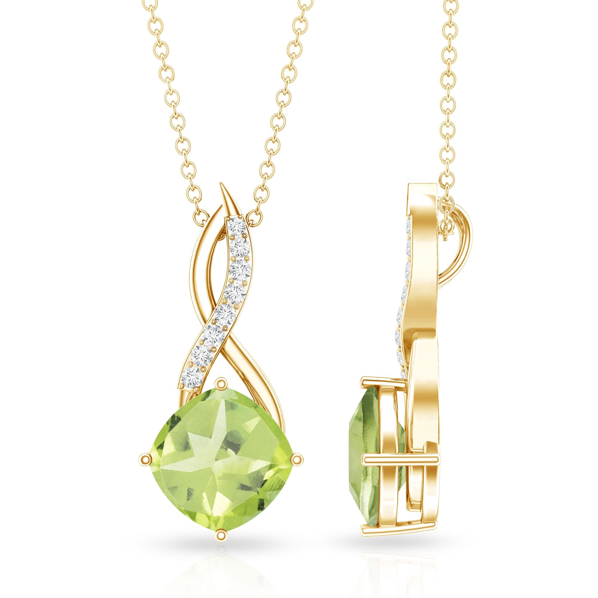Peridot Infinity Necklace – 2 Carat Cushion Cut Peridot Diamond Pendant Gift