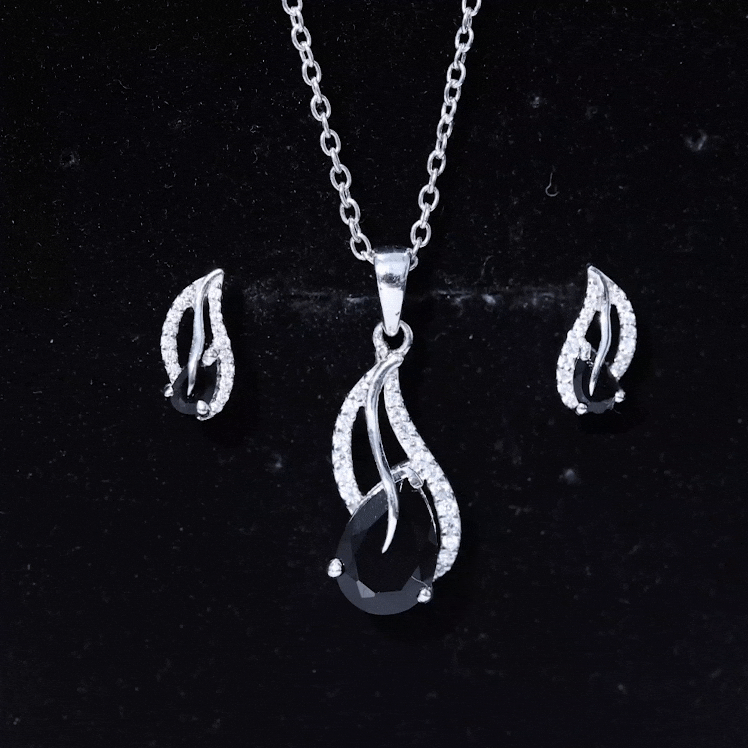Real Black Onyx Earrings and Pendant Set with Moissanite
