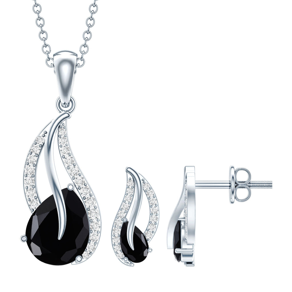 Real Black Onyx Earrings and Pendant Set with Moissanite