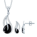 Real Black Onyx Earrings and Pendant Set with Moissanite