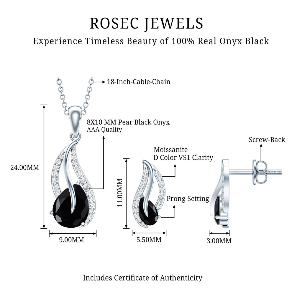 Real Black Onyx Earrings and Pendant Set with Moissanite