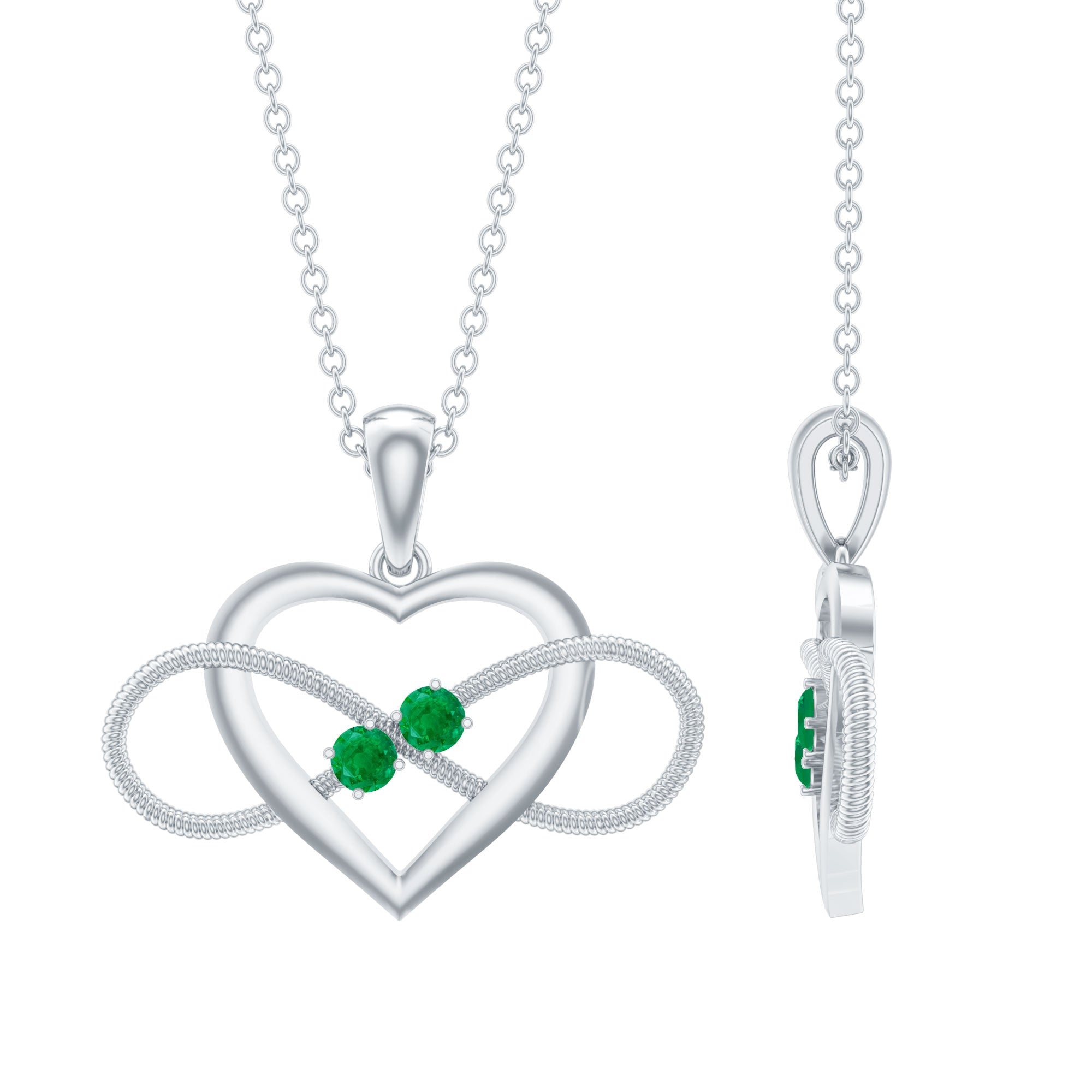Heart Infinity Necklace – Emerald Pendant with AAA Quality Green Gemstone