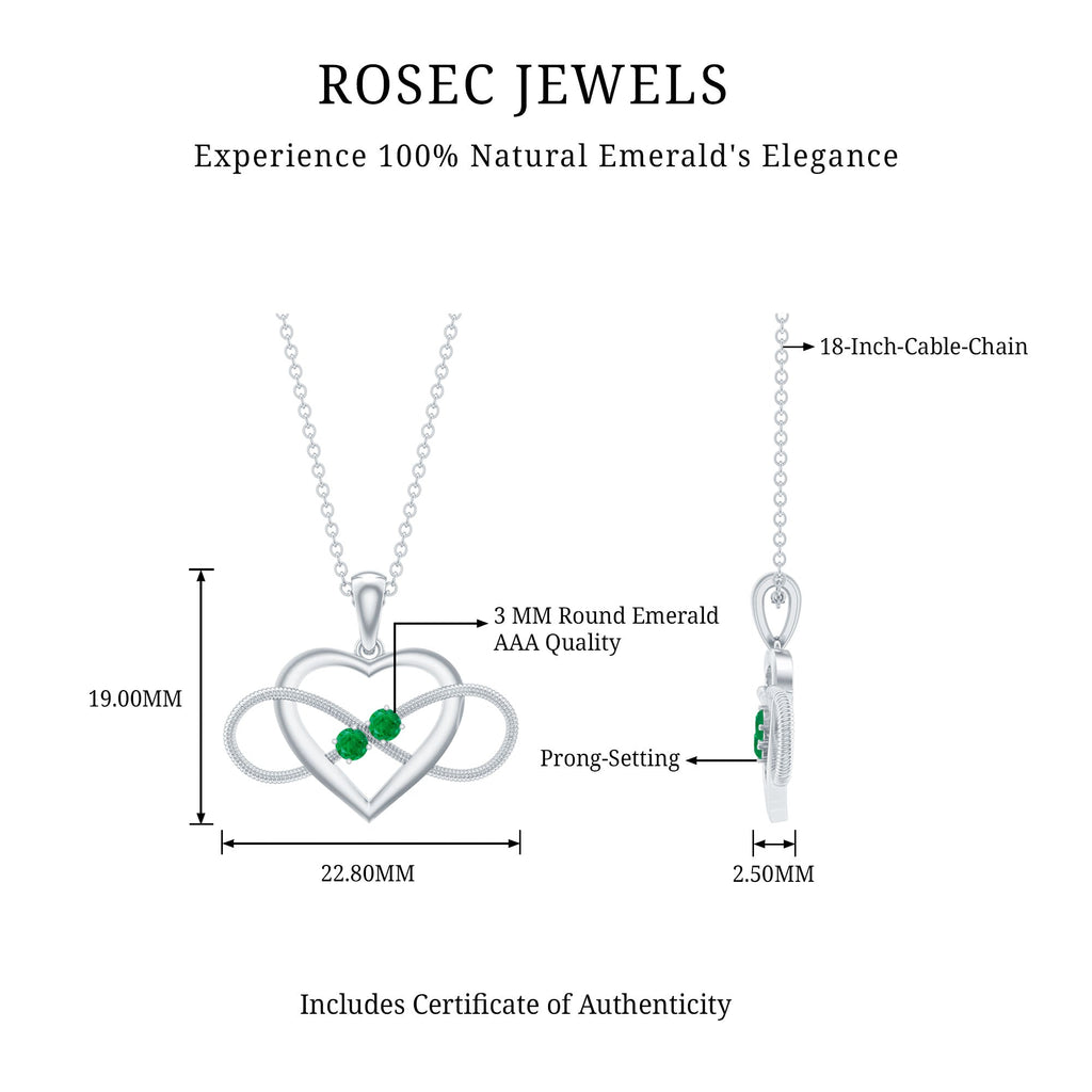 Heart Infinity Necklace – Emerald Pendant with AAA Quality Green Gemstone