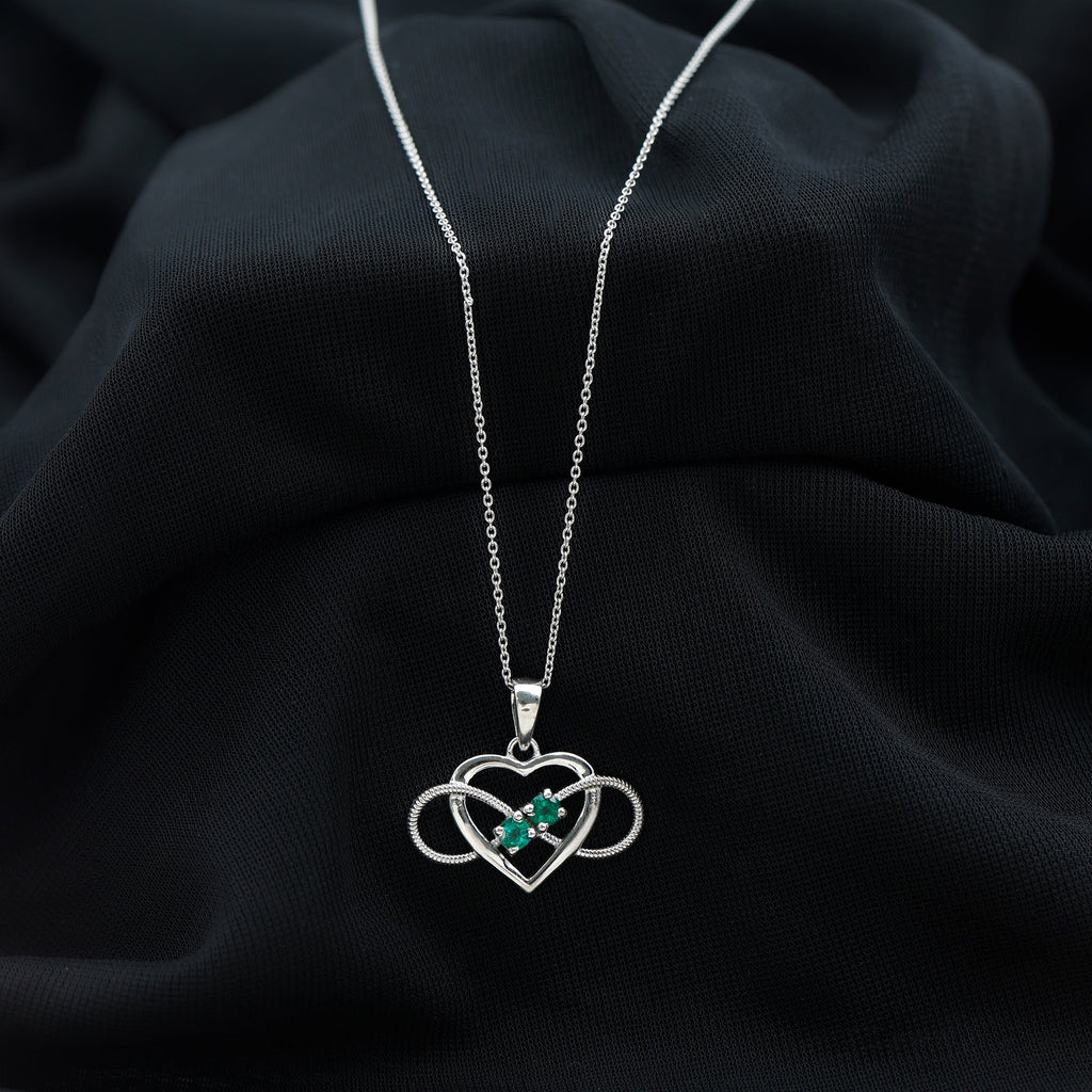 Heart Infinity Necklace – Emerald Pendant with AAA Quality Green Gemstone