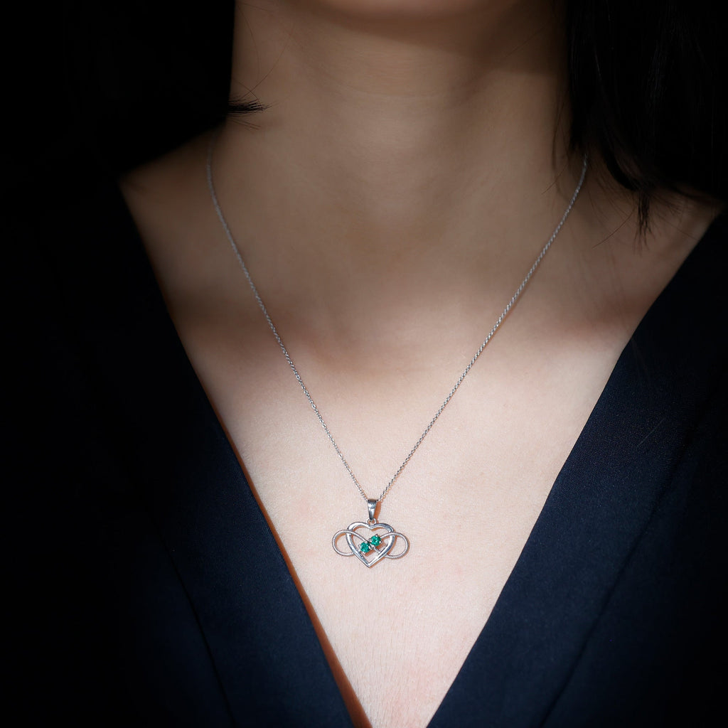 Heart Infinity Necklace – Emerald Pendant with AAA Quality Green Gemstone