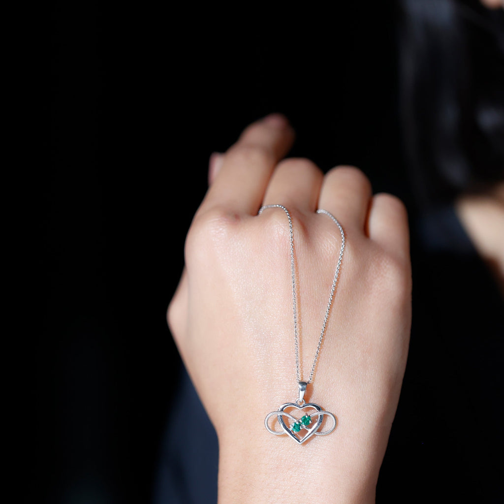 Heart Infinity Necklace – Emerald Pendant with AAA Quality Green Gemstone