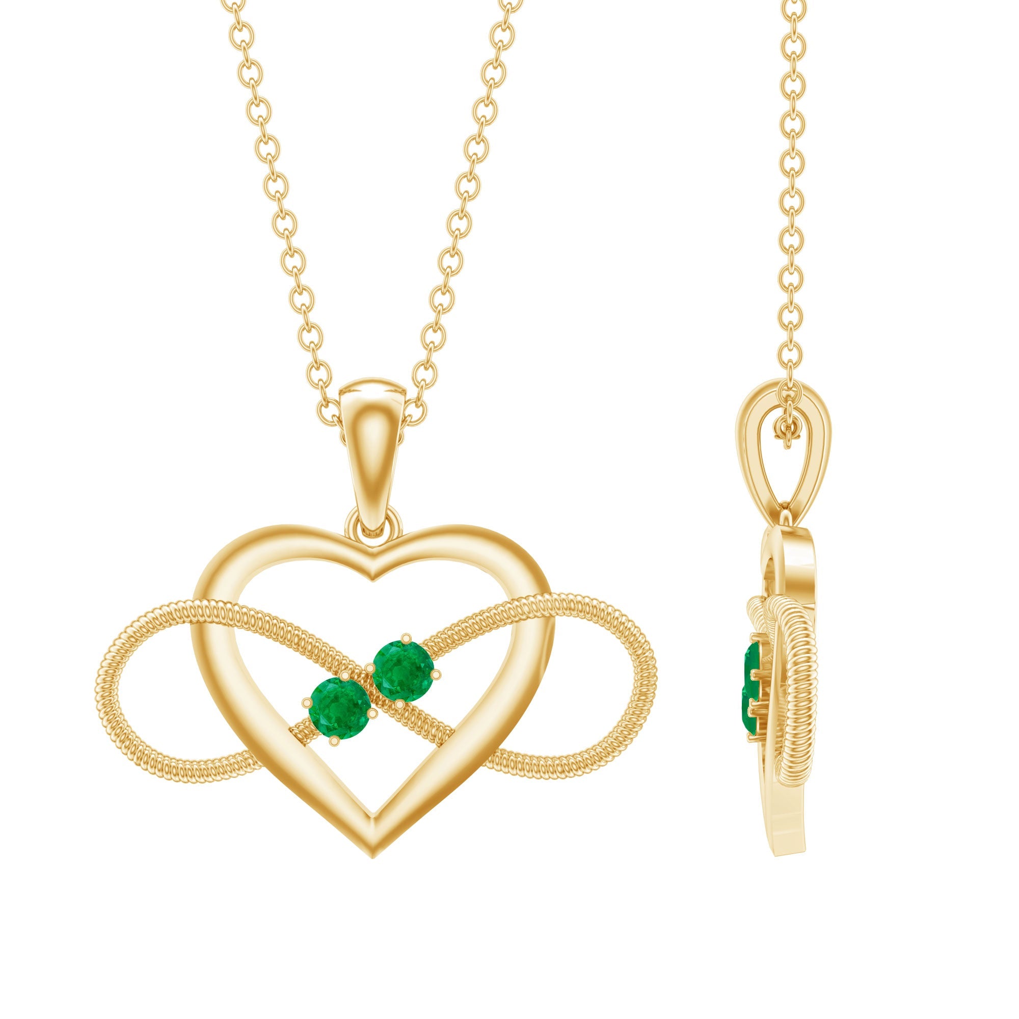 Heart Infinity Necklace – Emerald Pendant with AAA Quality Green Gemstone
