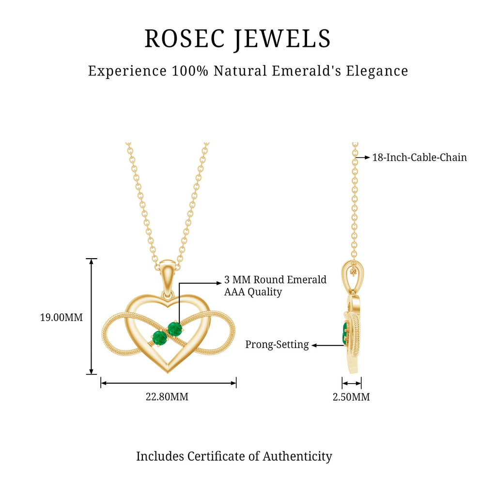 Heart Infinity Necklace – Emerald Pendant with AAA Quality Green Gemstone