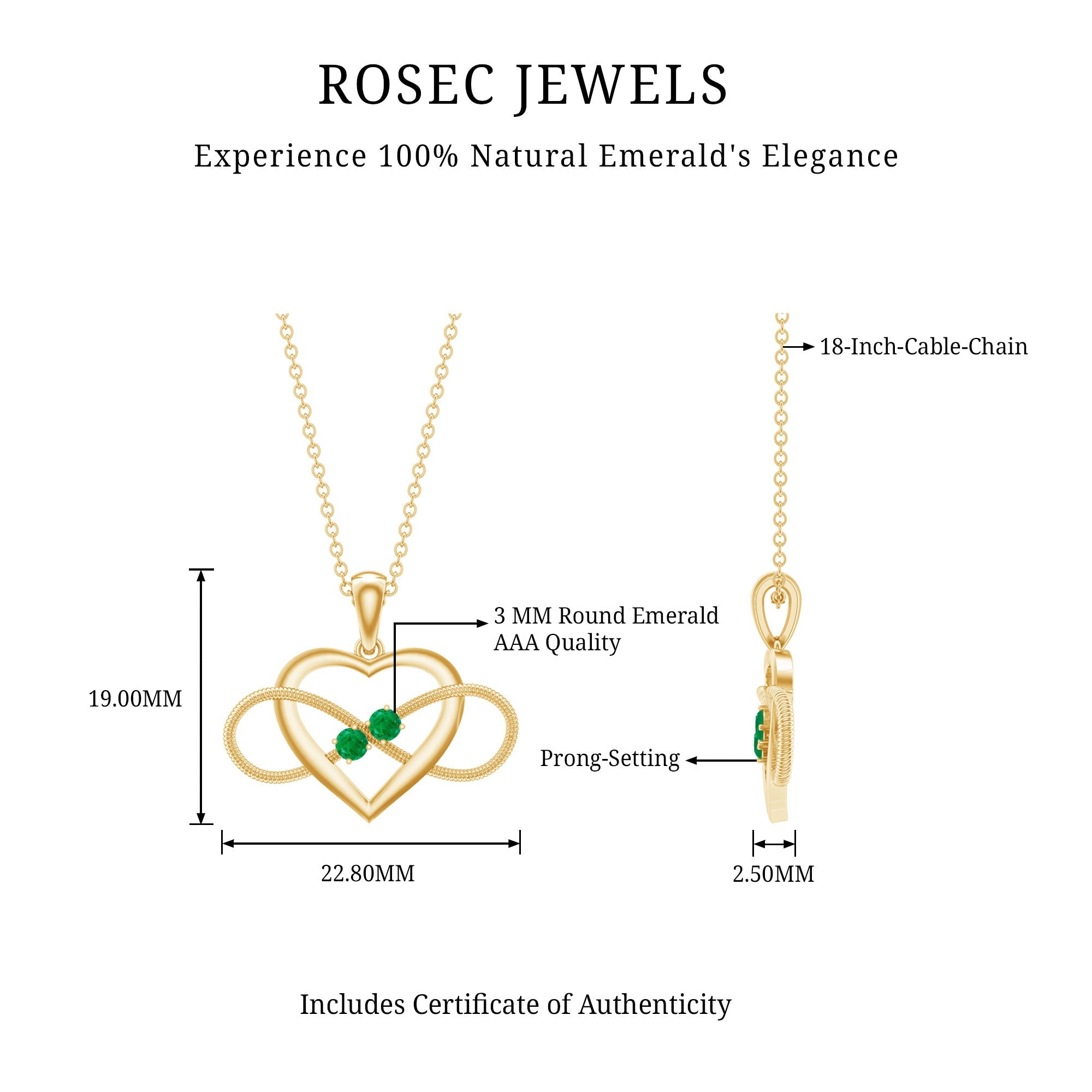 Heart Infinity Necklace – Emerald Pendant with AAA Quality Green Gemstone