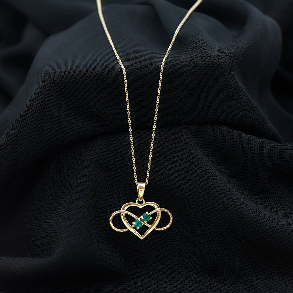 Heart Infinity Necklace – Emerald Pendant with AAA Quality Green Gemstone
