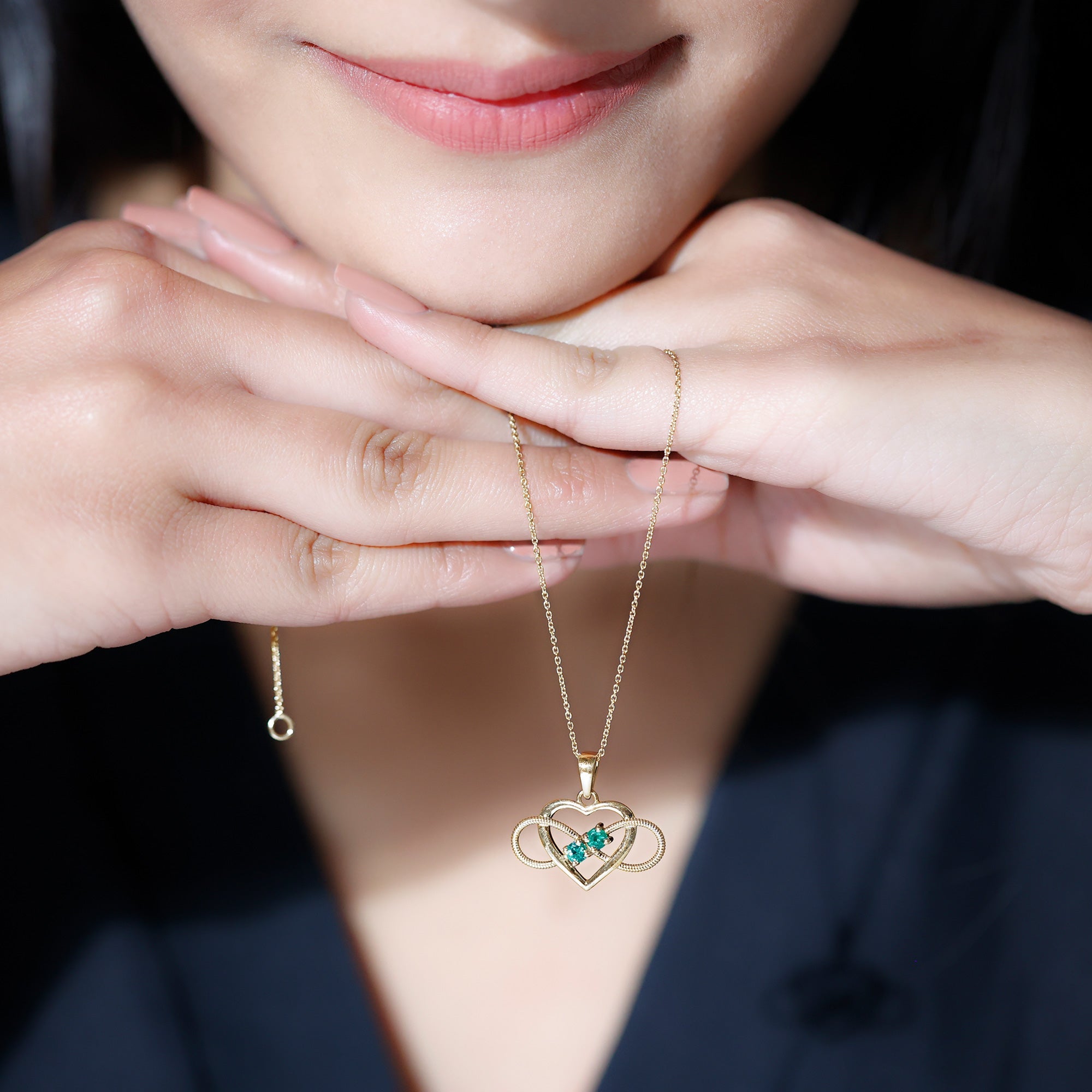 Heart Infinity Necklace – Emerald Pendant with AAA Quality Green Gemstone