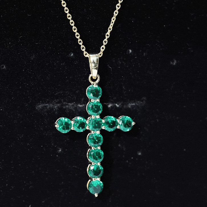 Lab Grown Emerald Necklace – Christian Cross Pendant With Cable Chain