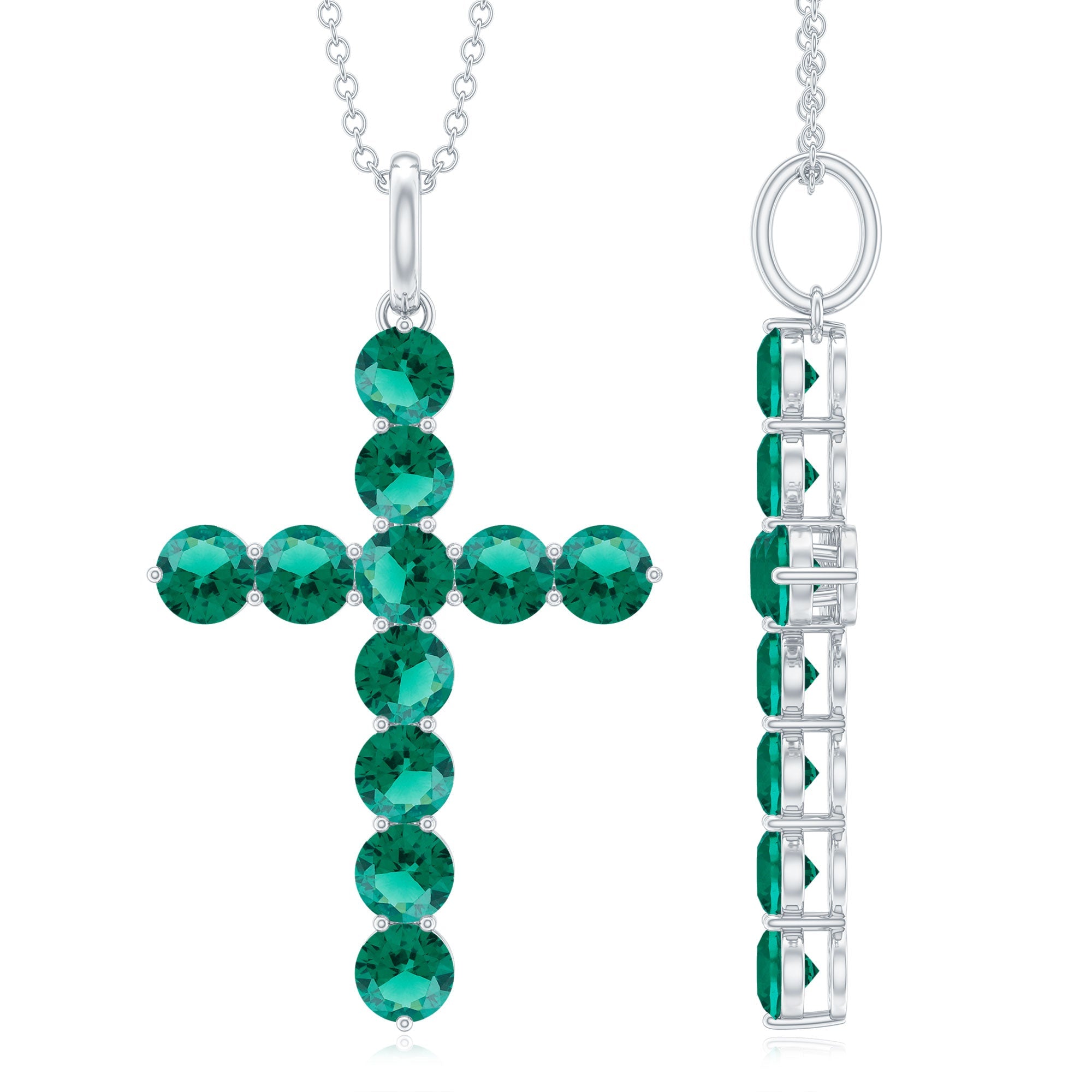 Lab Grown Emerald Necklace – Christian Cross Pendant With Cable Chain