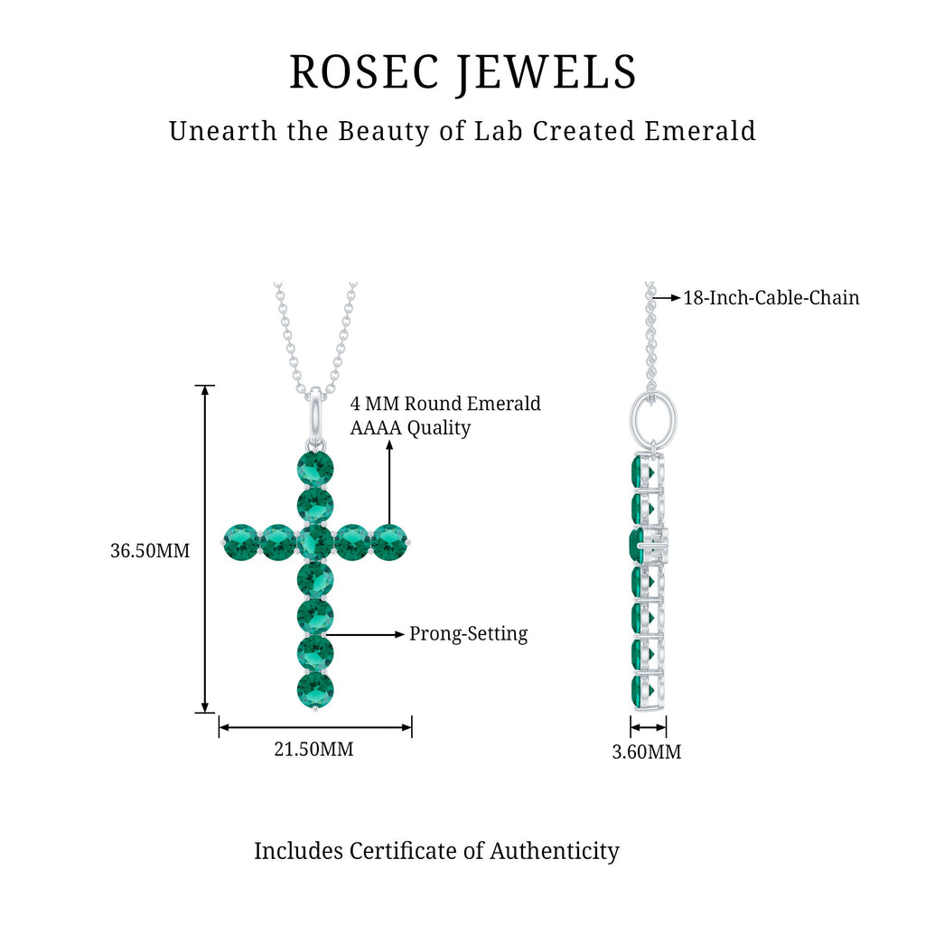 Lab Grown Emerald Necklace – Christian Cross Pendant With Cable Chain