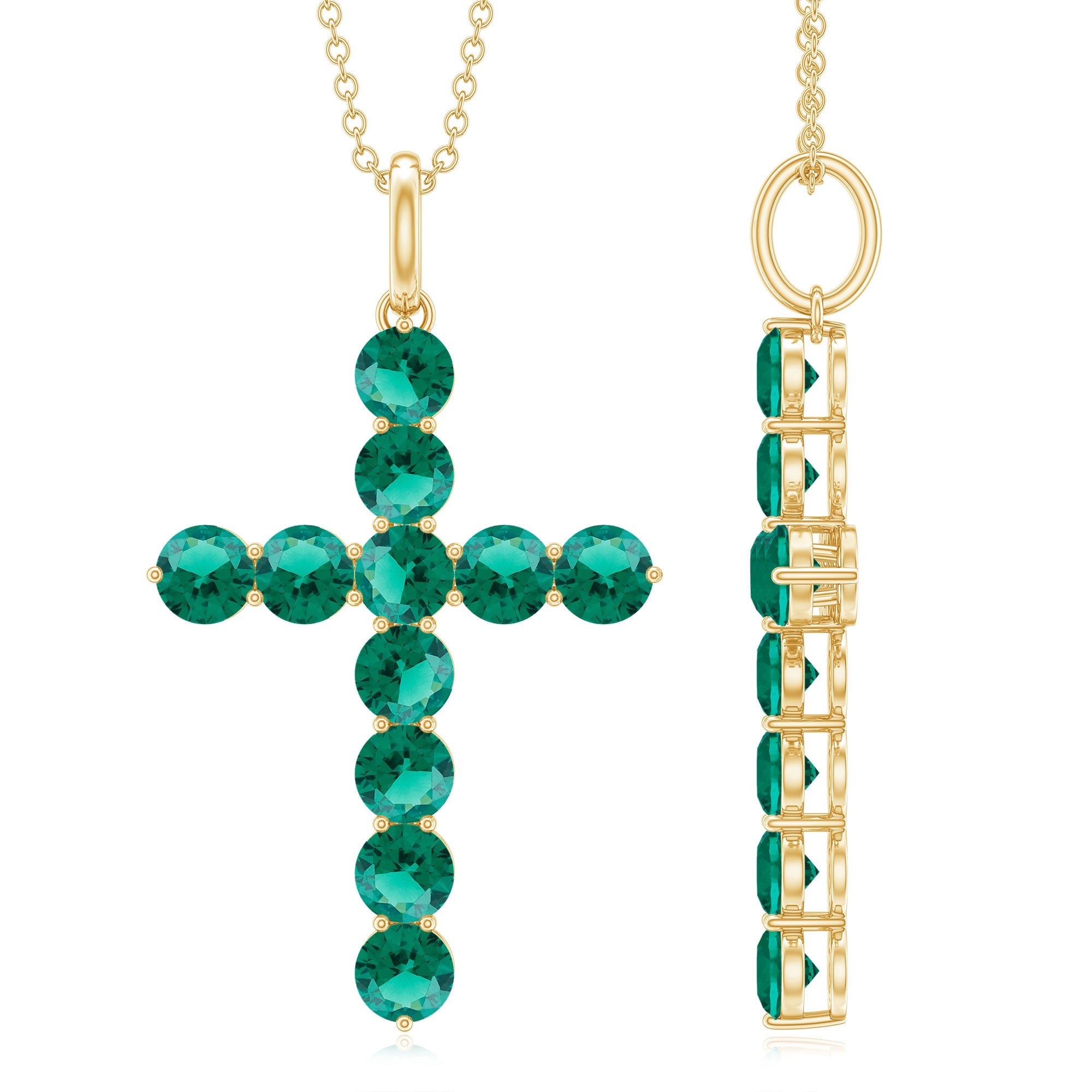Lab Grown Emerald Necklace – Christian Cross Pendant With Cable Chain