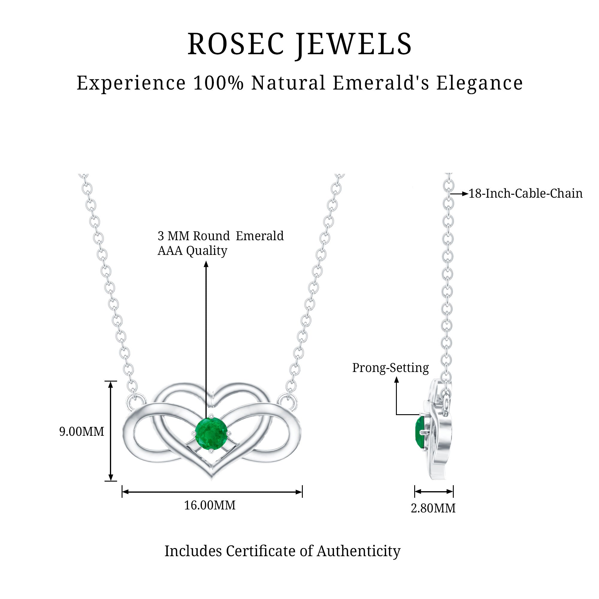 Emerald Heart Necklace – Infinity Chain Necklace With AAA Quality Emerald Stone