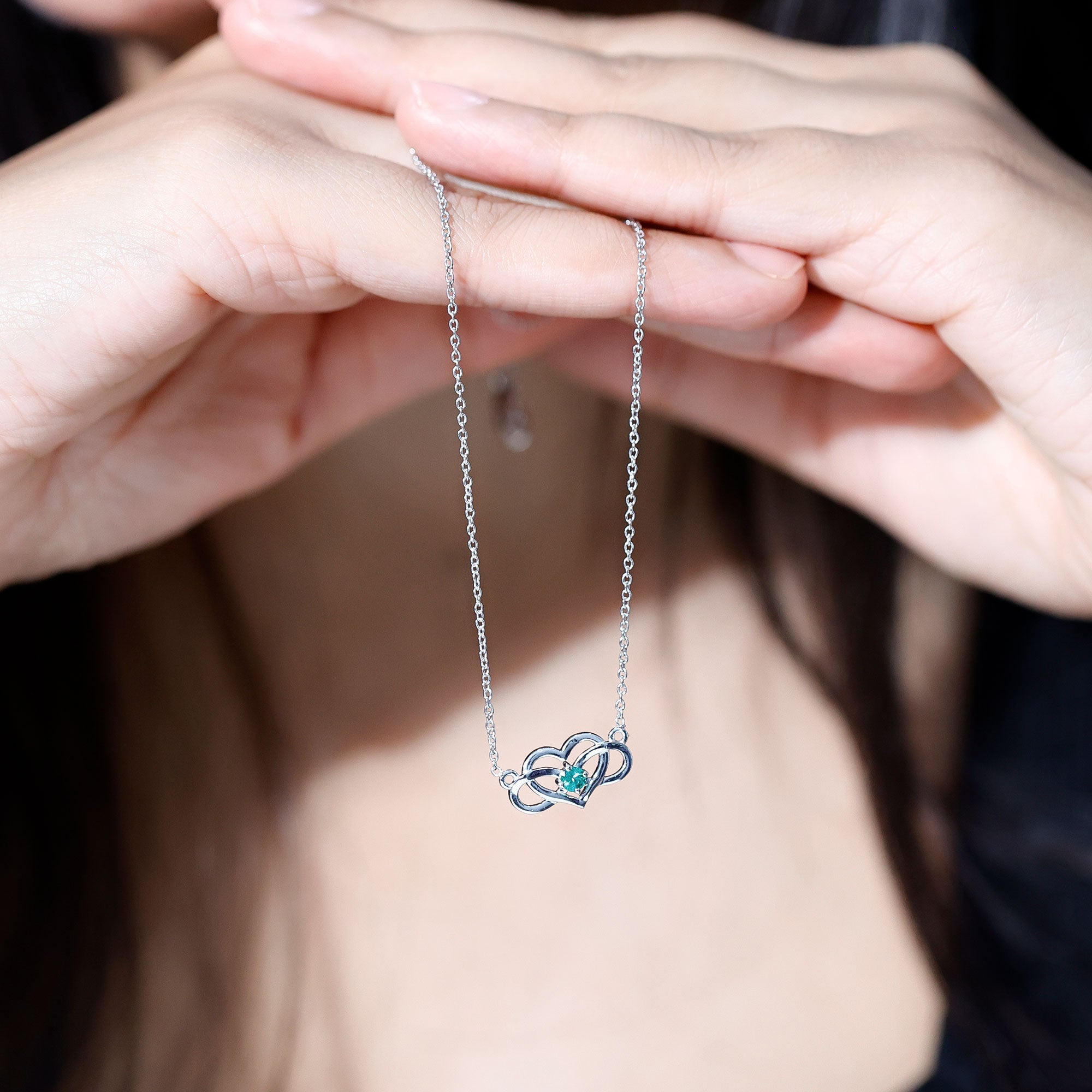 Emerald Heart Necklace – Infinity Chain Necklace With AAA Quality Emerald Stone