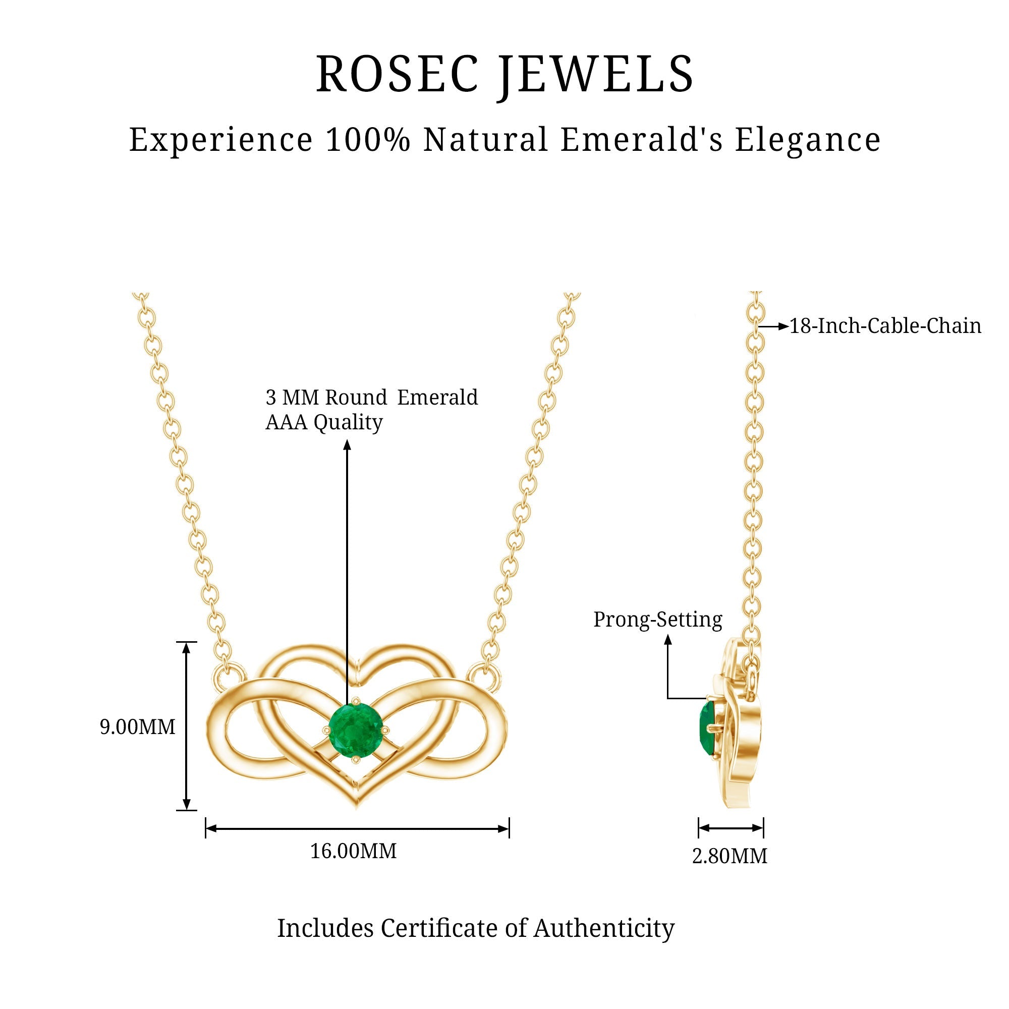 Emerald Heart Necklace – Infinity Chain Necklace With AAA Quality Emerald Stone