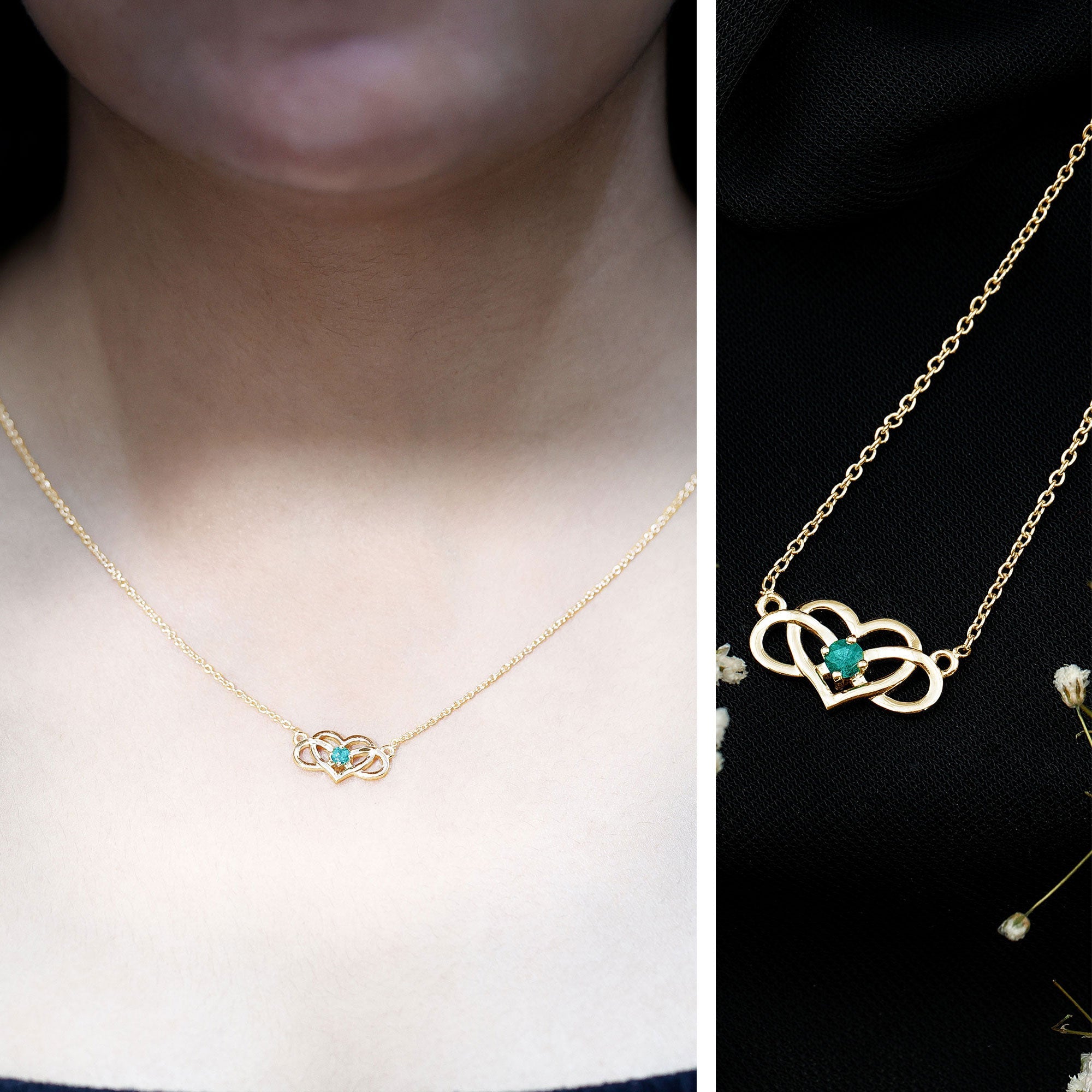 Emerald Heart Necklace – Infinity Chain Necklace With AAA Quality Emerald Stone