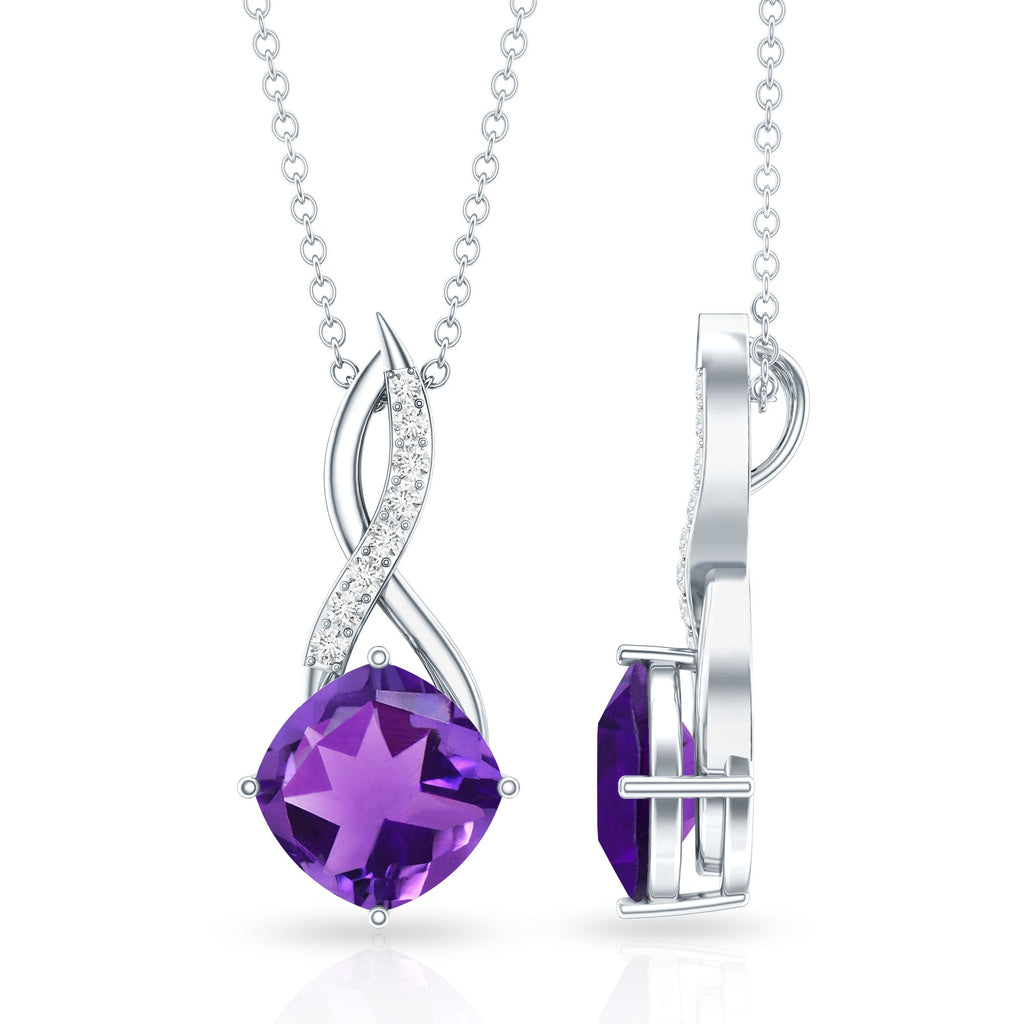 Natural 2 Carat Cushion Cut Amethyst Infinity Necklace with Diamond