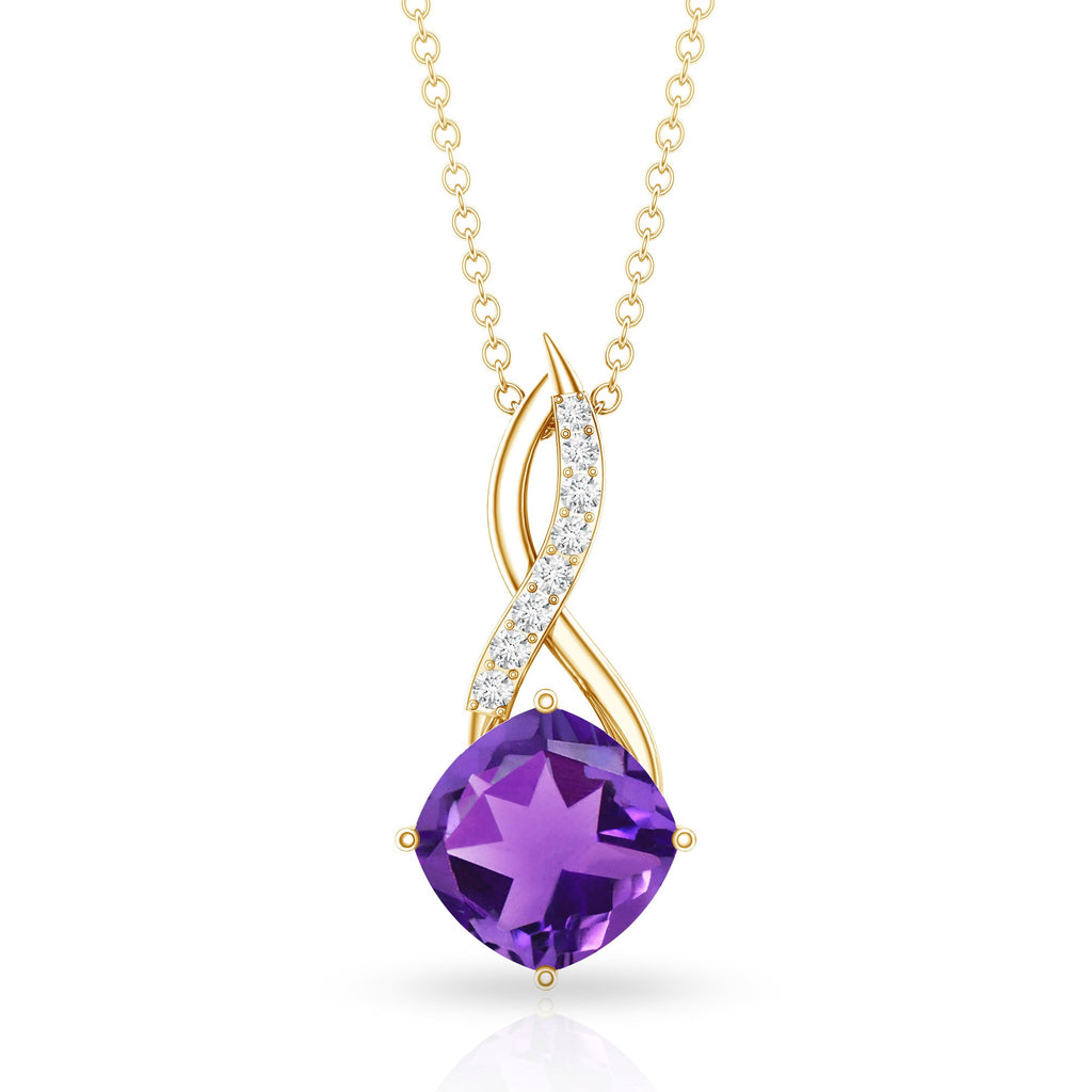 Natural 2 Carat Cushion Cut Amethyst Infinity Necklace with Diamond