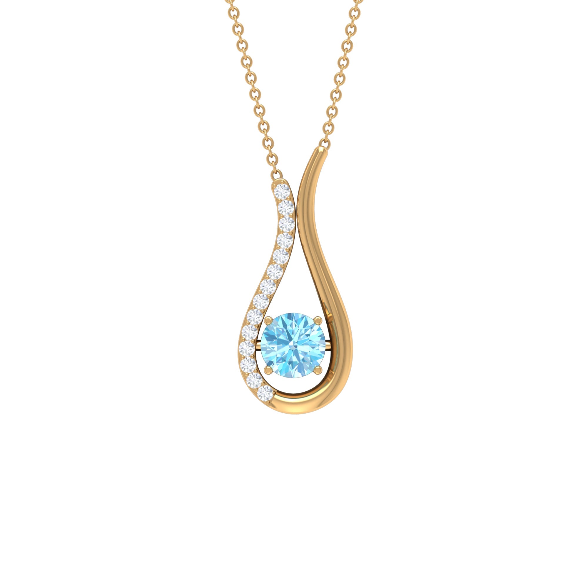 Aquamarine Teardrop Necklace – Diamond Pendant With Blue Gemstone Elegance
