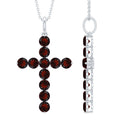 Garnet Cross Pendant - AAA Round Garnet Necklace With Delicate Cable Chain