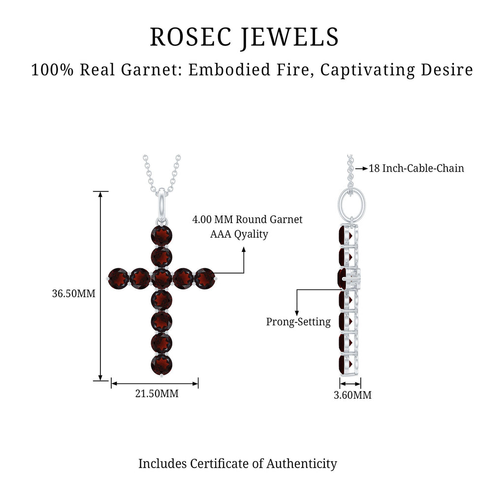 Garnet Cross Pendant - AAA Round Garnet Necklace With Delicate Cable Chain