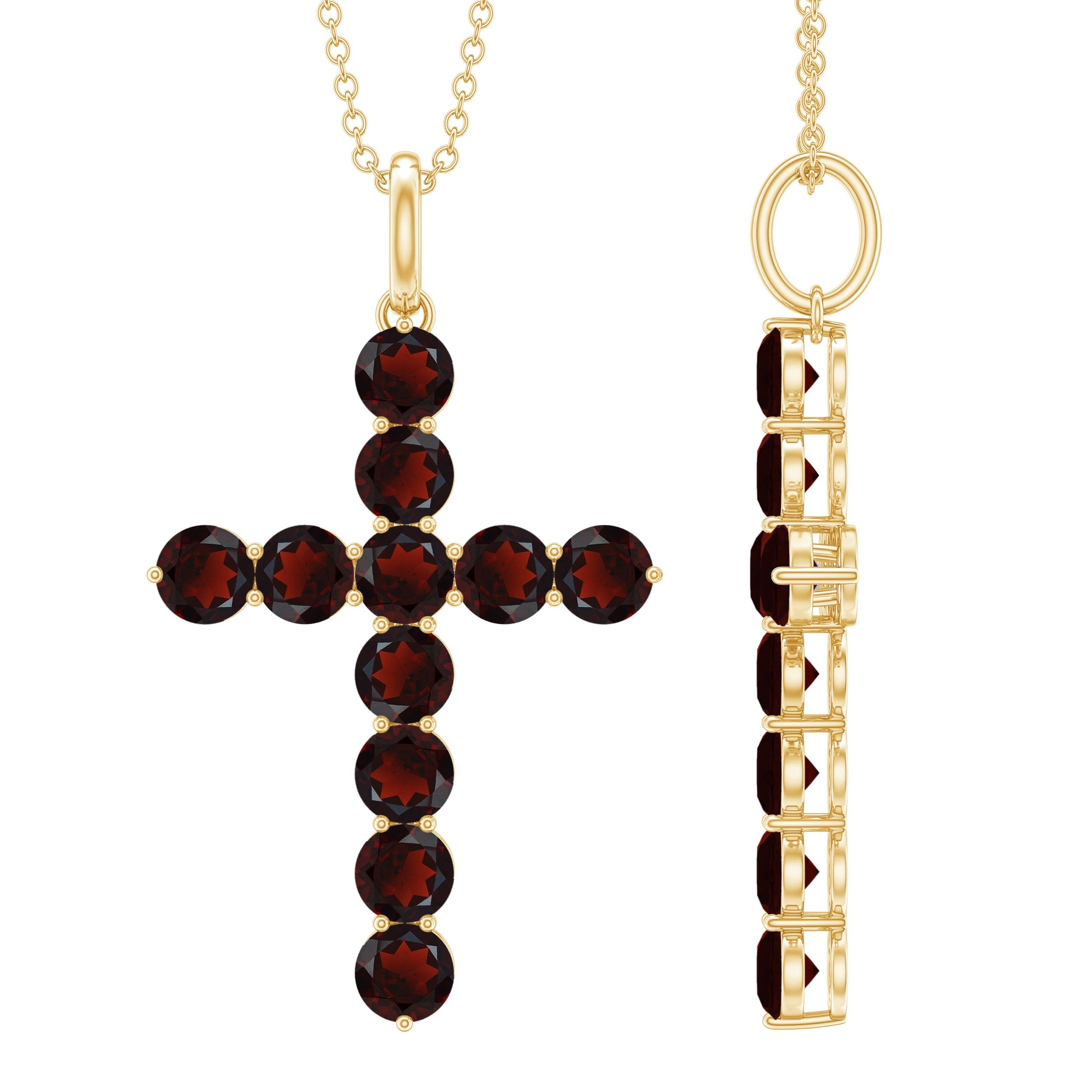 Garnet Cross Pendant - AAA Round Garnet Necklace With Delicate Cable Chain