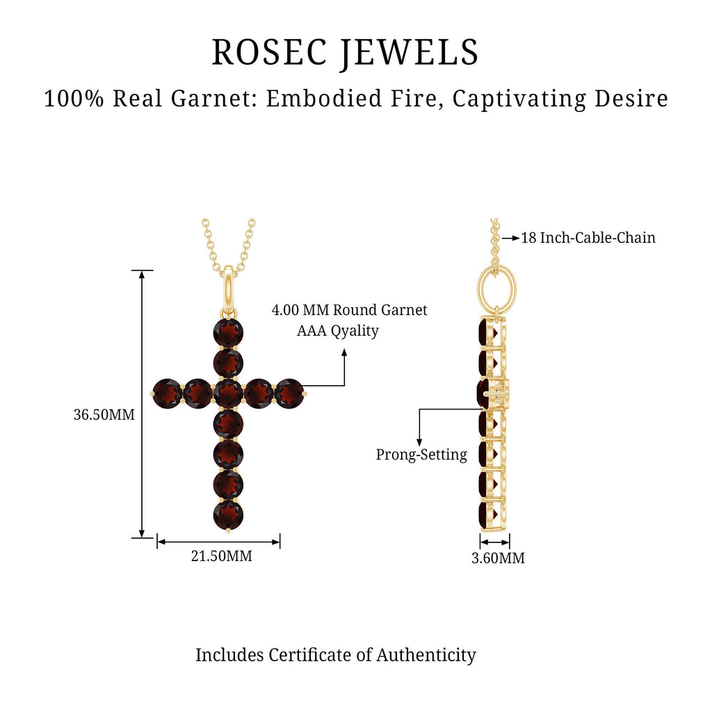 Garnet Cross Pendant - AAA Round Garnet Necklace With Delicate Cable Chain