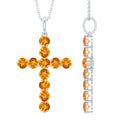 Citrine Silver Cross Necklace – 14K White Gold Birthstone Pendant, Prong Setting
