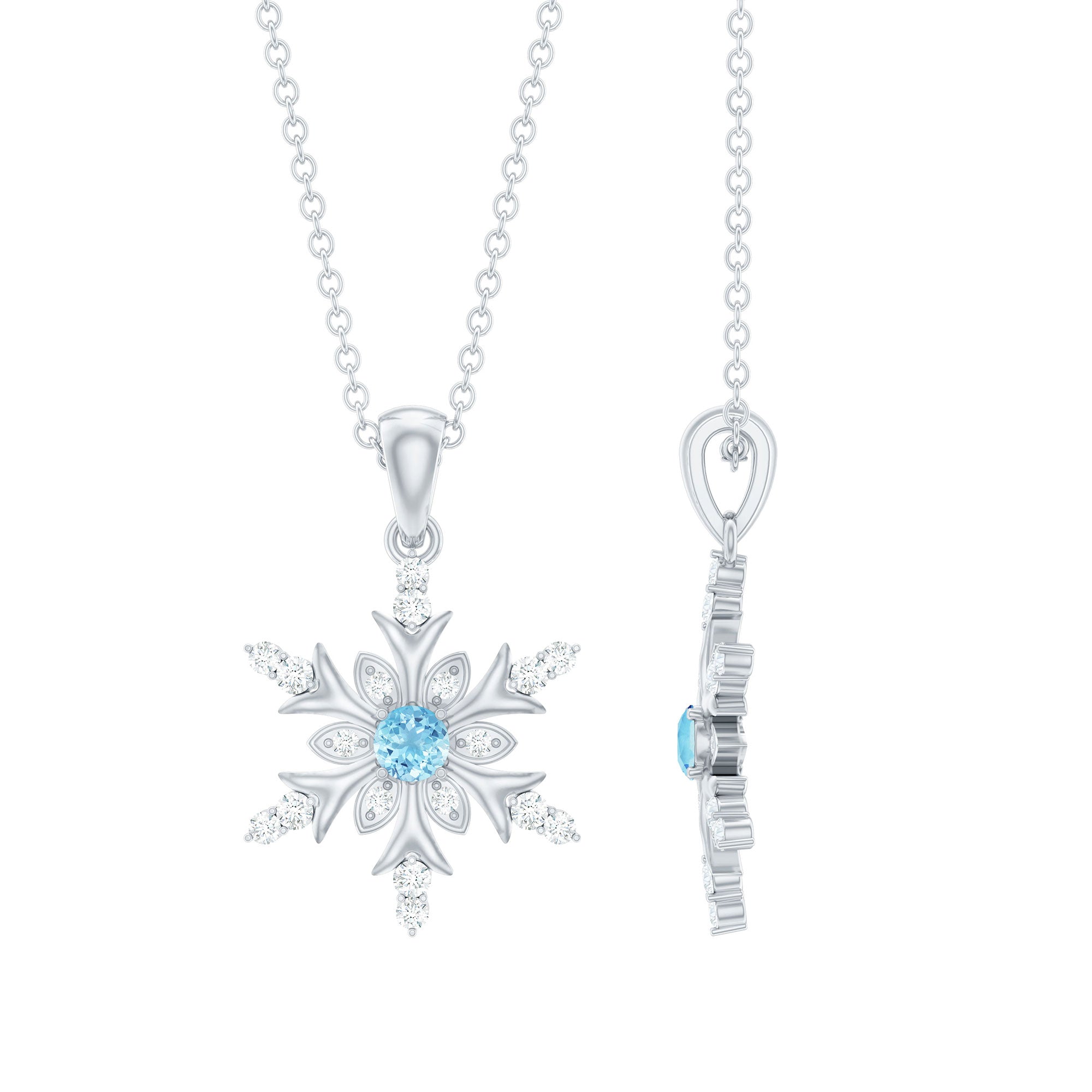 Aquamarine Snowflake Necklace – Designer Diamond Pendant With Fine Chain Jewelry