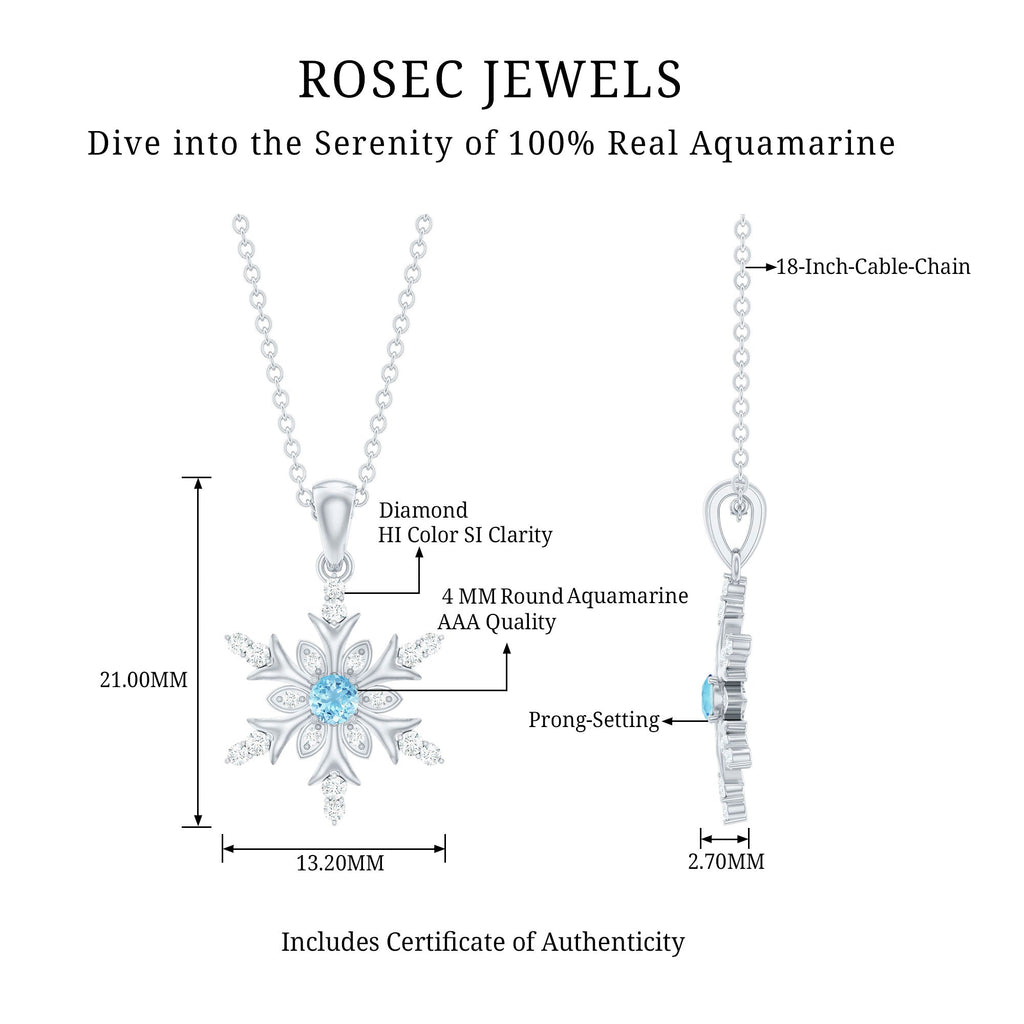 Aquamarine Snowflake Necklace – Designer Diamond Pendant With Fine Chain Jewelry