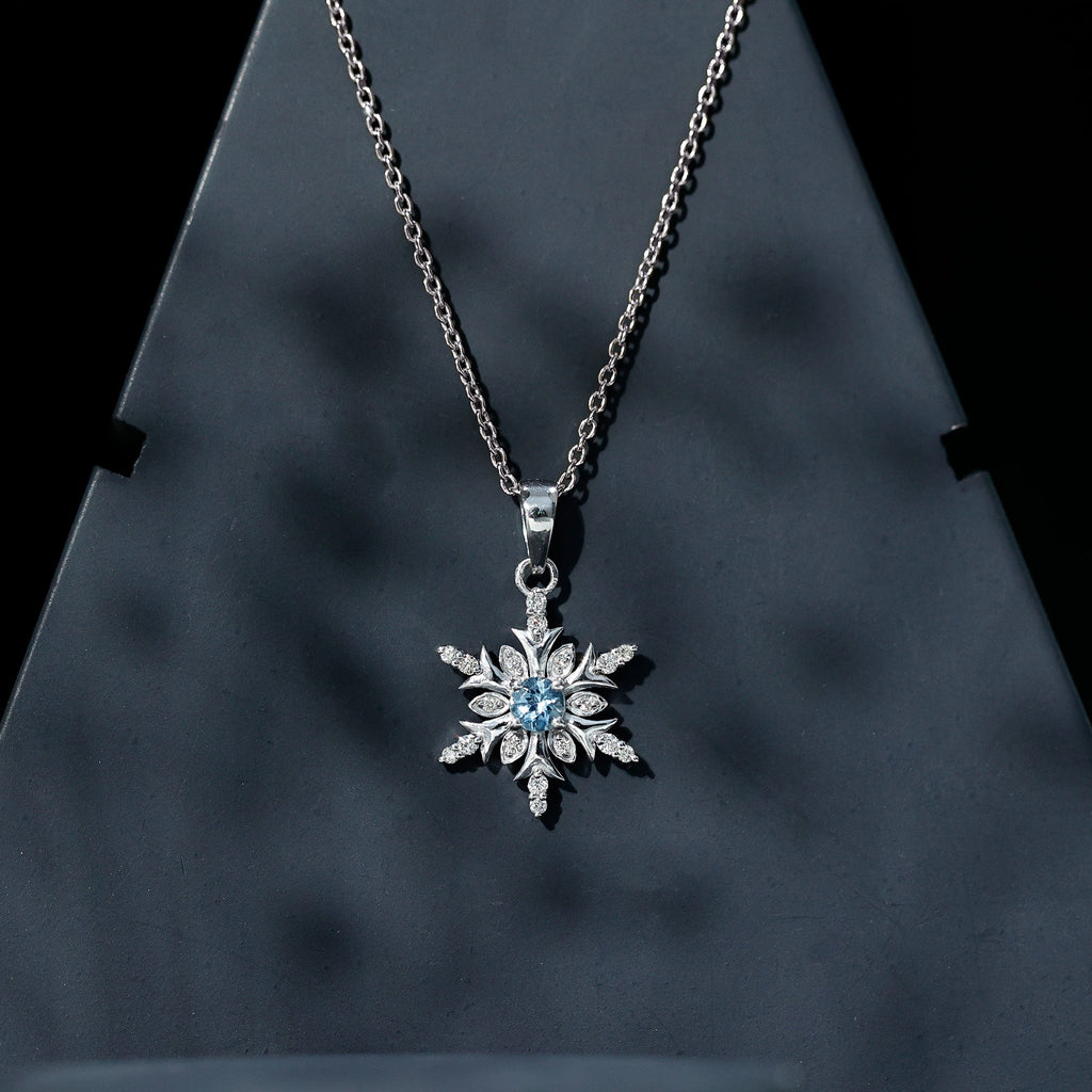Aquamarine Snowflake Necklace – Designer Diamond Pendant With Fine Chain Jewelry
