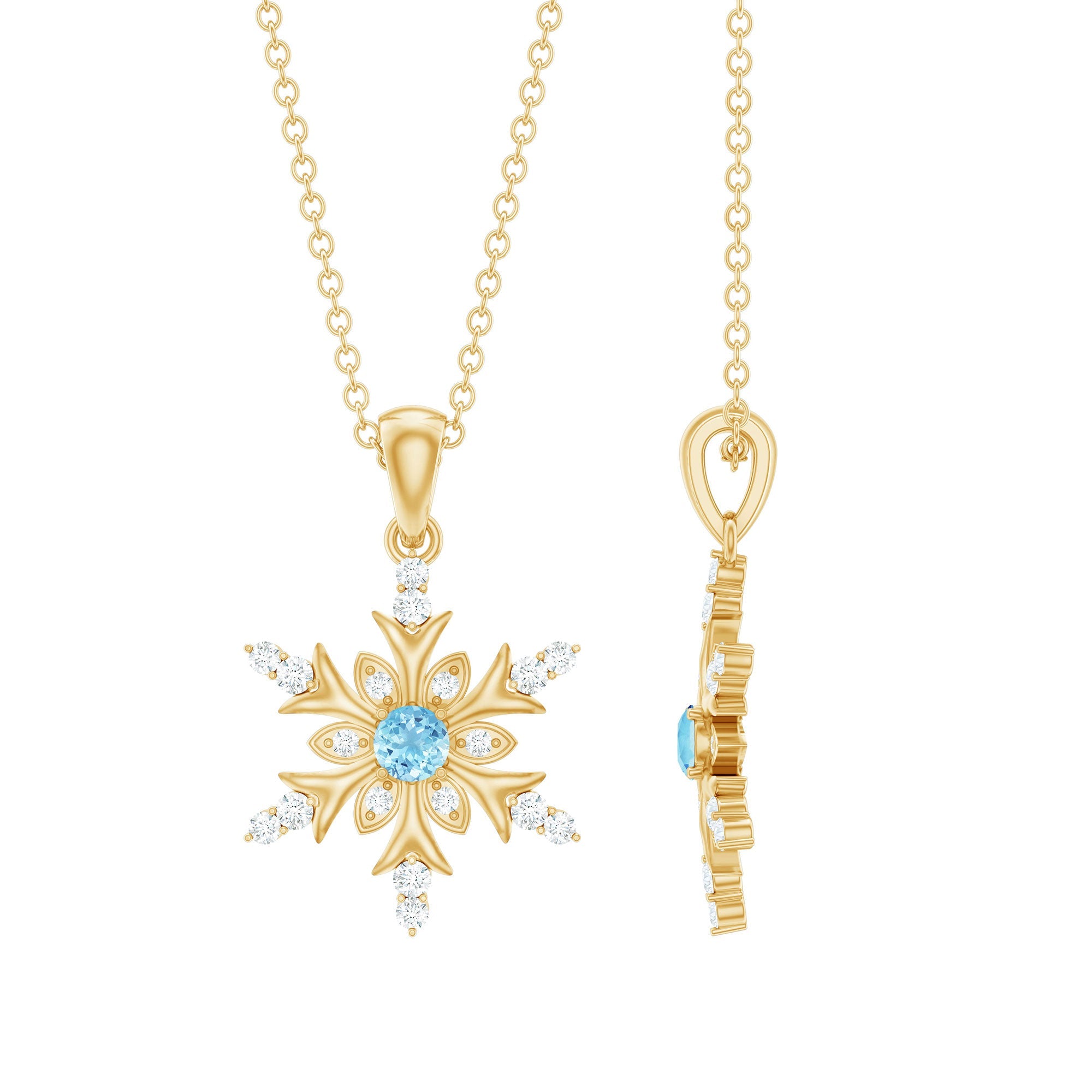 Aquamarine Snowflake Necklace – Designer Diamond Pendant With Fine Chain Jewelry