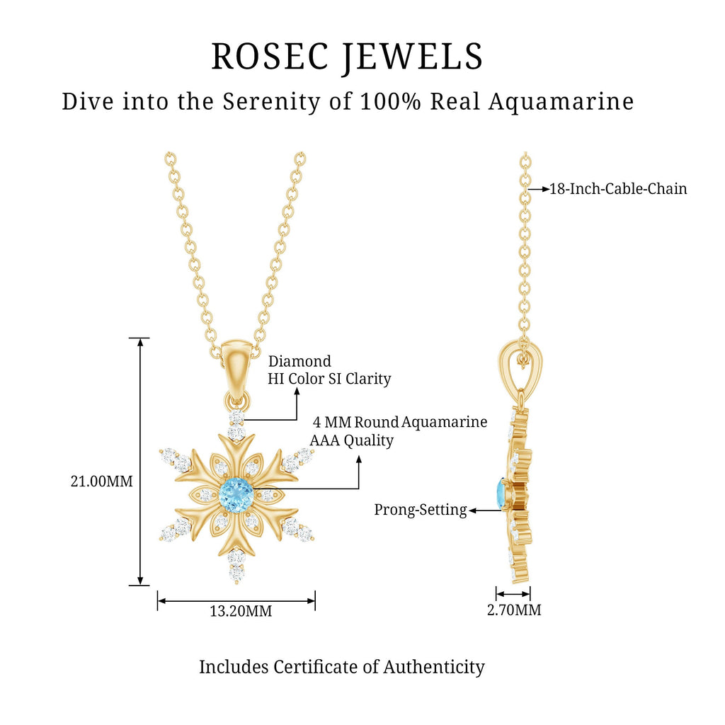 Aquamarine Snowflake Necklace – Designer Diamond Pendant With Fine Chain Jewelry