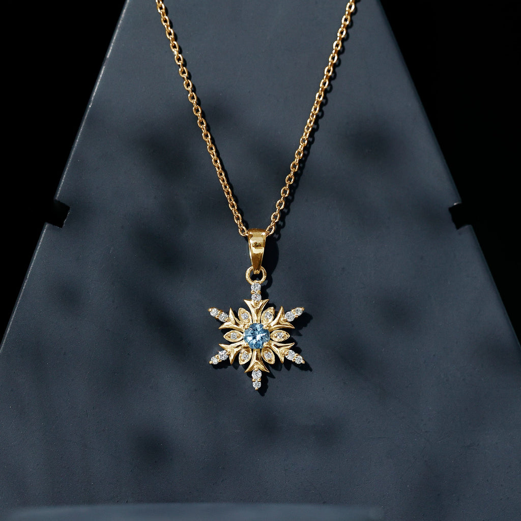 Aquamarine Snowflake Necklace – Designer Diamond Pendant With Fine Chain Jewelry