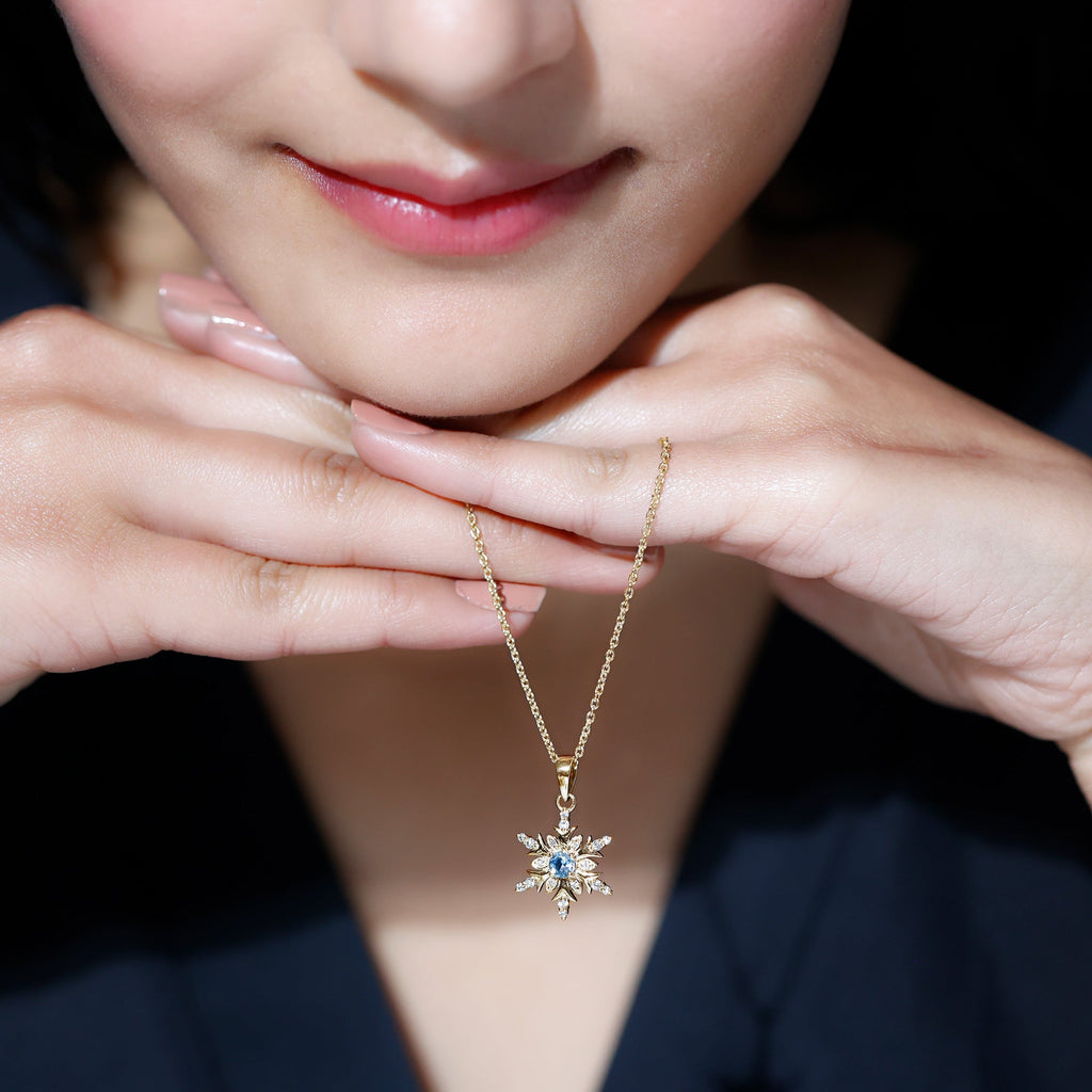 Aquamarine Snowflake Necklace – Designer Diamond Pendant With Fine Chain Jewelry