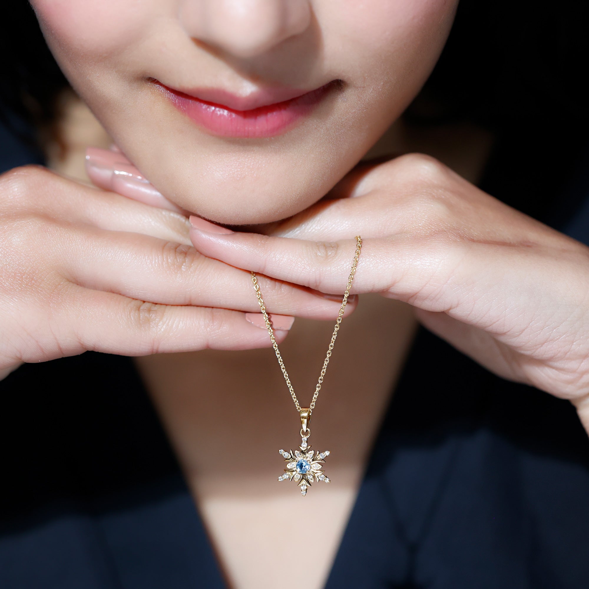 Aquamarine Snowflake Necklace – Designer Diamond Pendant With Fine Chain Jewelry