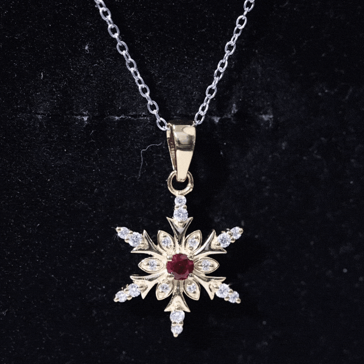 Ruby Snowflake Pendant – Lab Created Ruby With Diamond Accent In Solid Gold