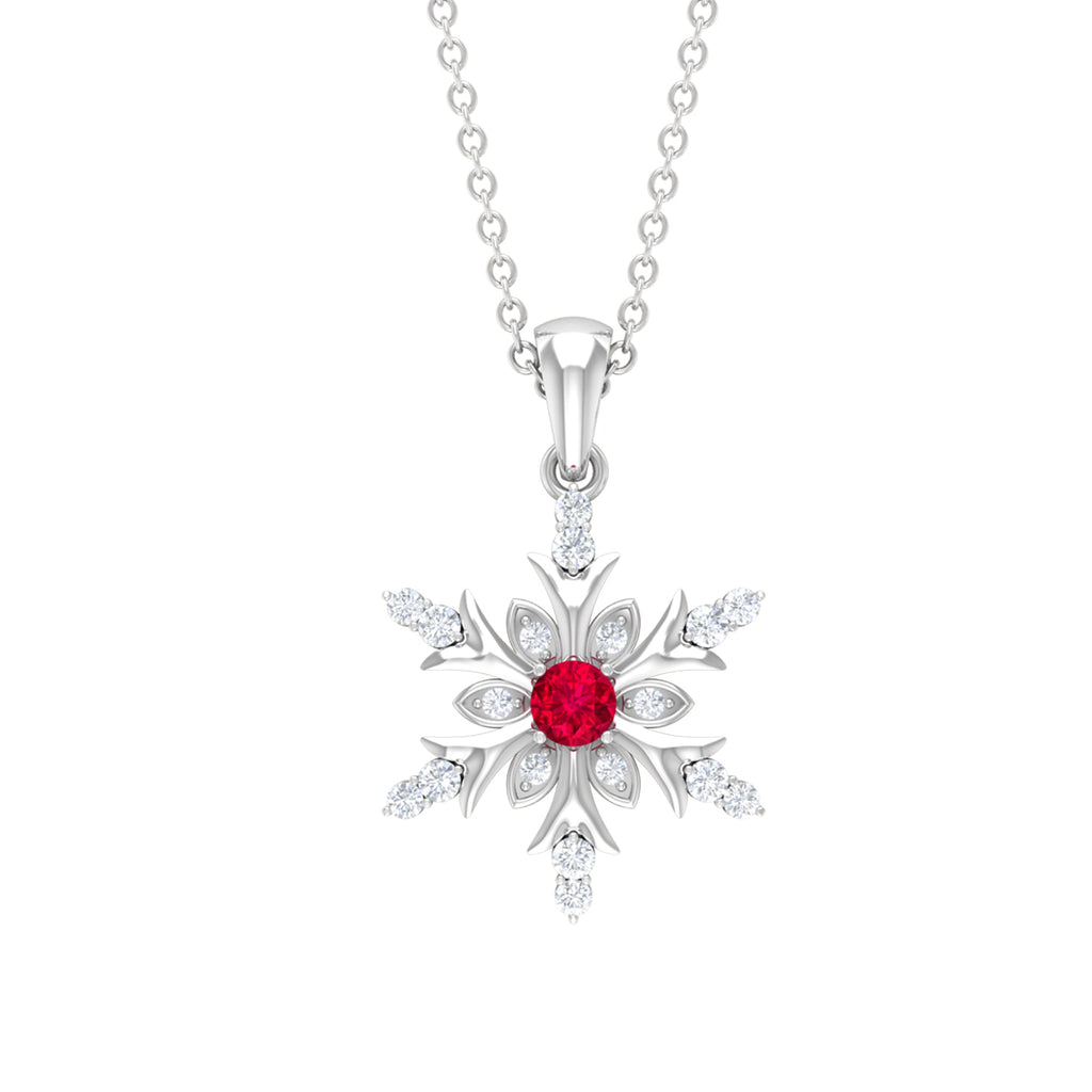 Ruby Snowflake Pendant – Lab Created Ruby With Diamond Accent In Solid Gold