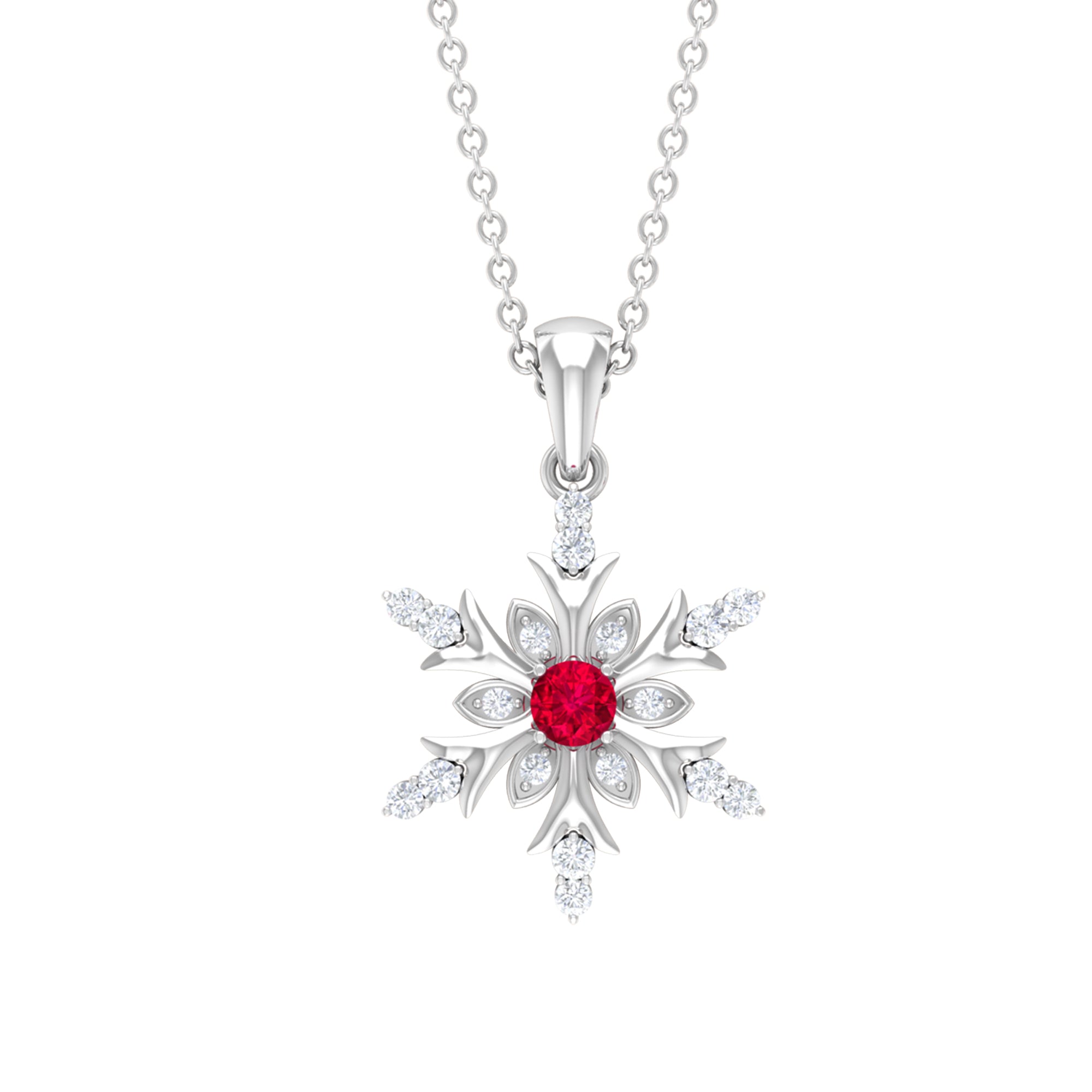 Ruby Snowflake Pendant – Lab Created Ruby With Diamond Accent In Solid Gold