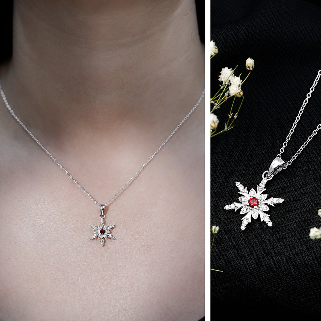 Ruby Snowflake Pendant – Lab Created Ruby With Diamond Accent In Solid Gold