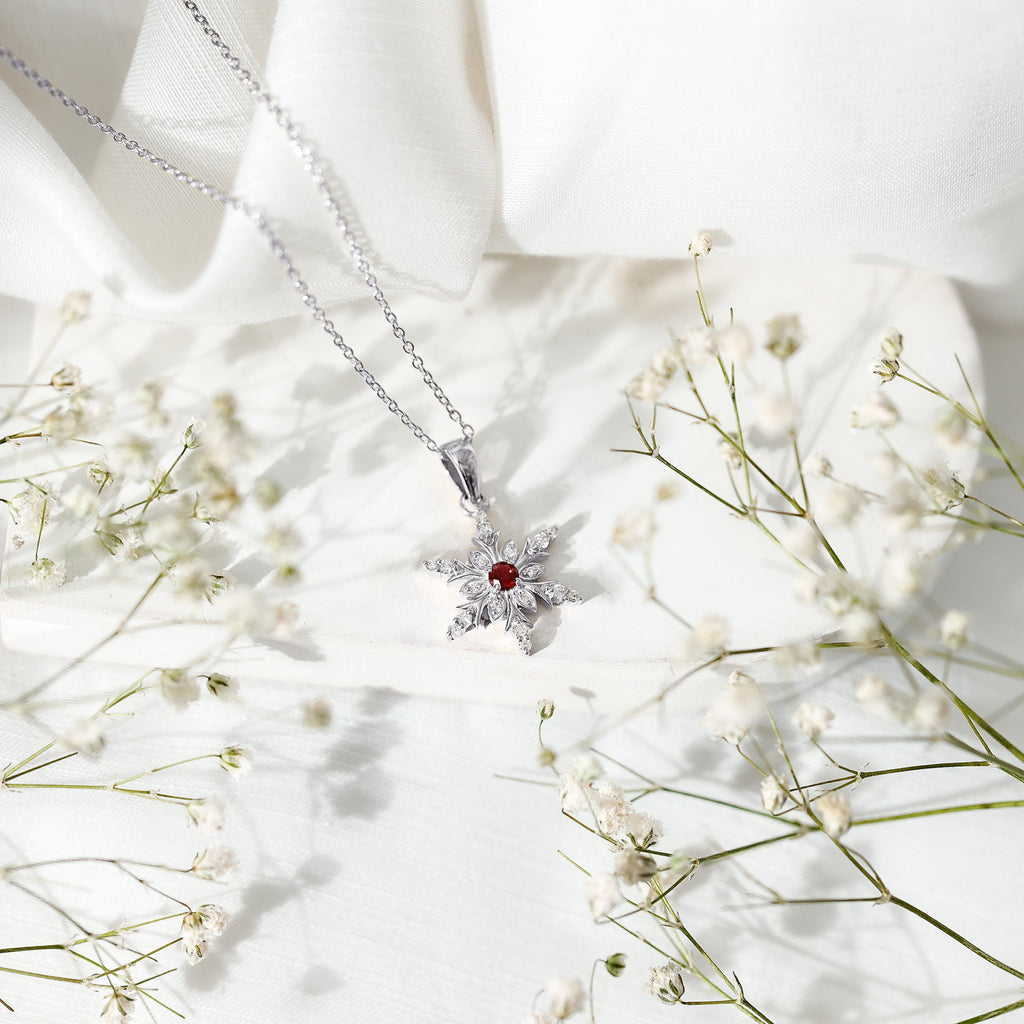 Ruby Snowflake Pendant – Lab Created Ruby With Diamond Accent In Solid Gold