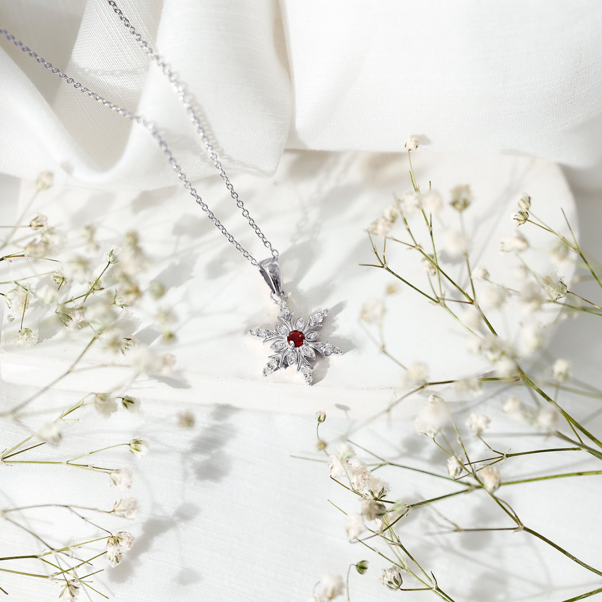 Ruby Snowflake Pendant – Lab Created Ruby With Diamond Accent In Solid Gold