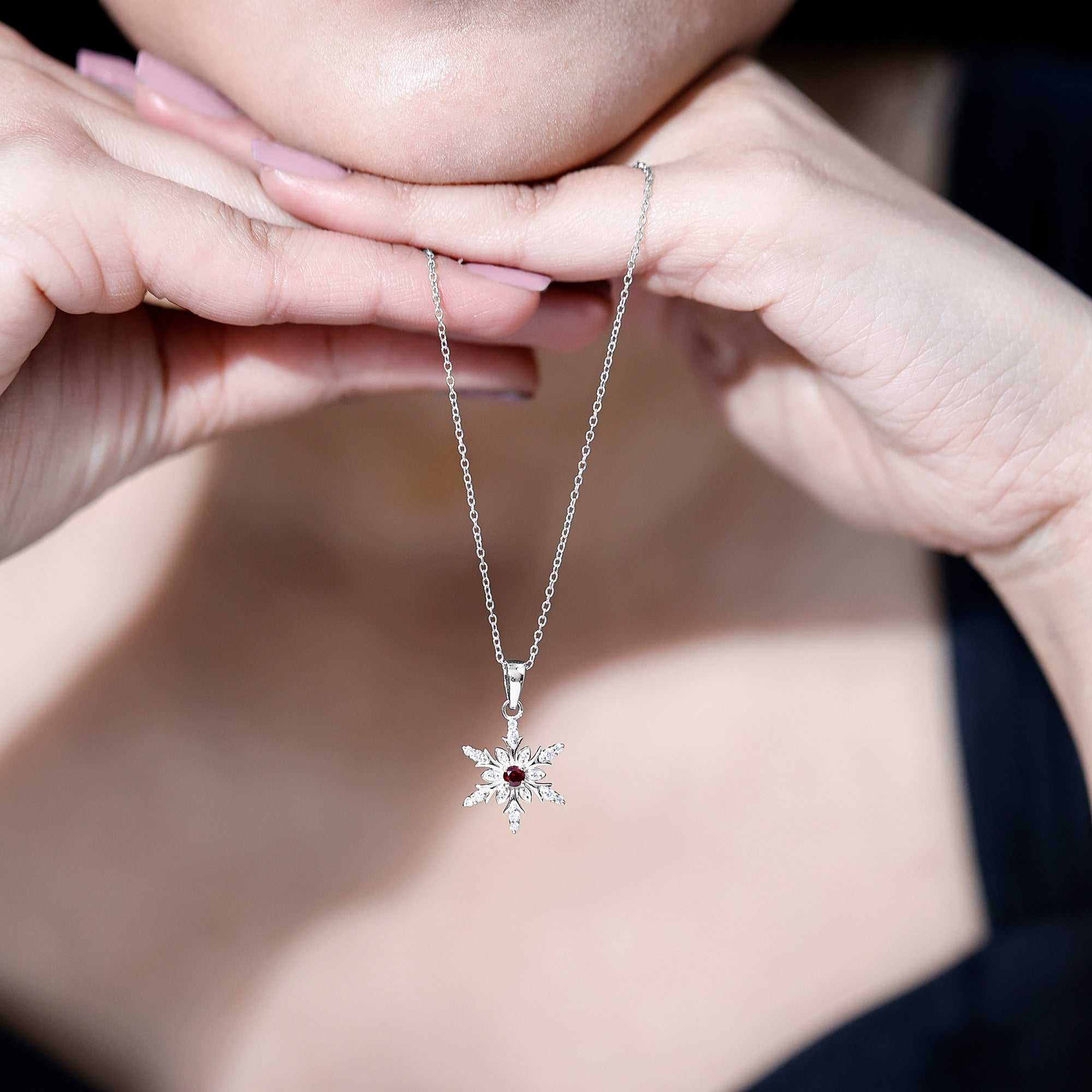 Ruby Snowflake Pendant – Lab Created Ruby With Diamond Accent In Solid Gold