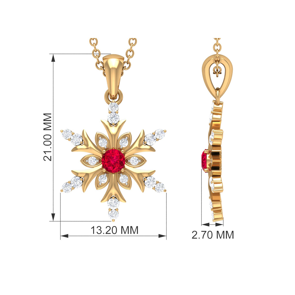 Ruby Snowflake Pendant – Lab Created Ruby With Diamond Accent In Solid Gold